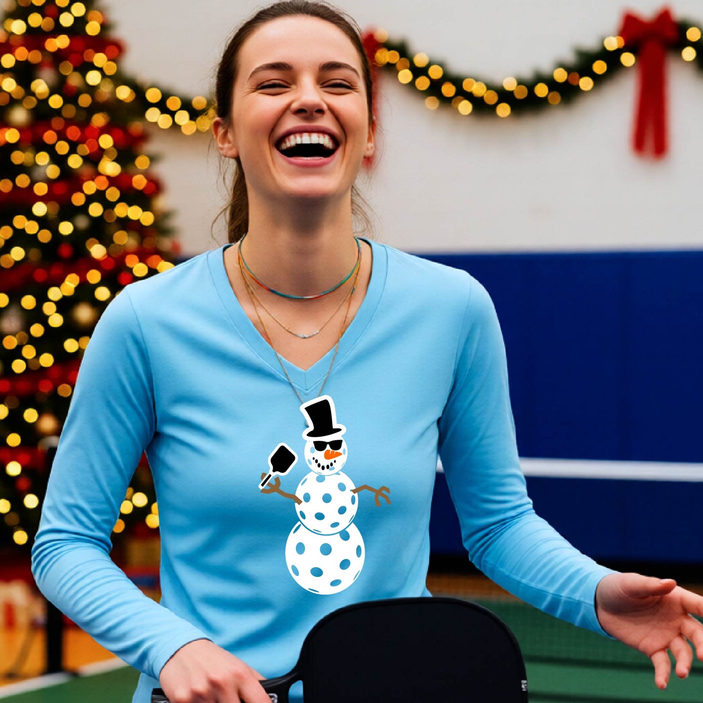 Womens Christmas Pickleball Shirt Holiday Pickleball Tee Festive Christmas Gift Long-Sleeve