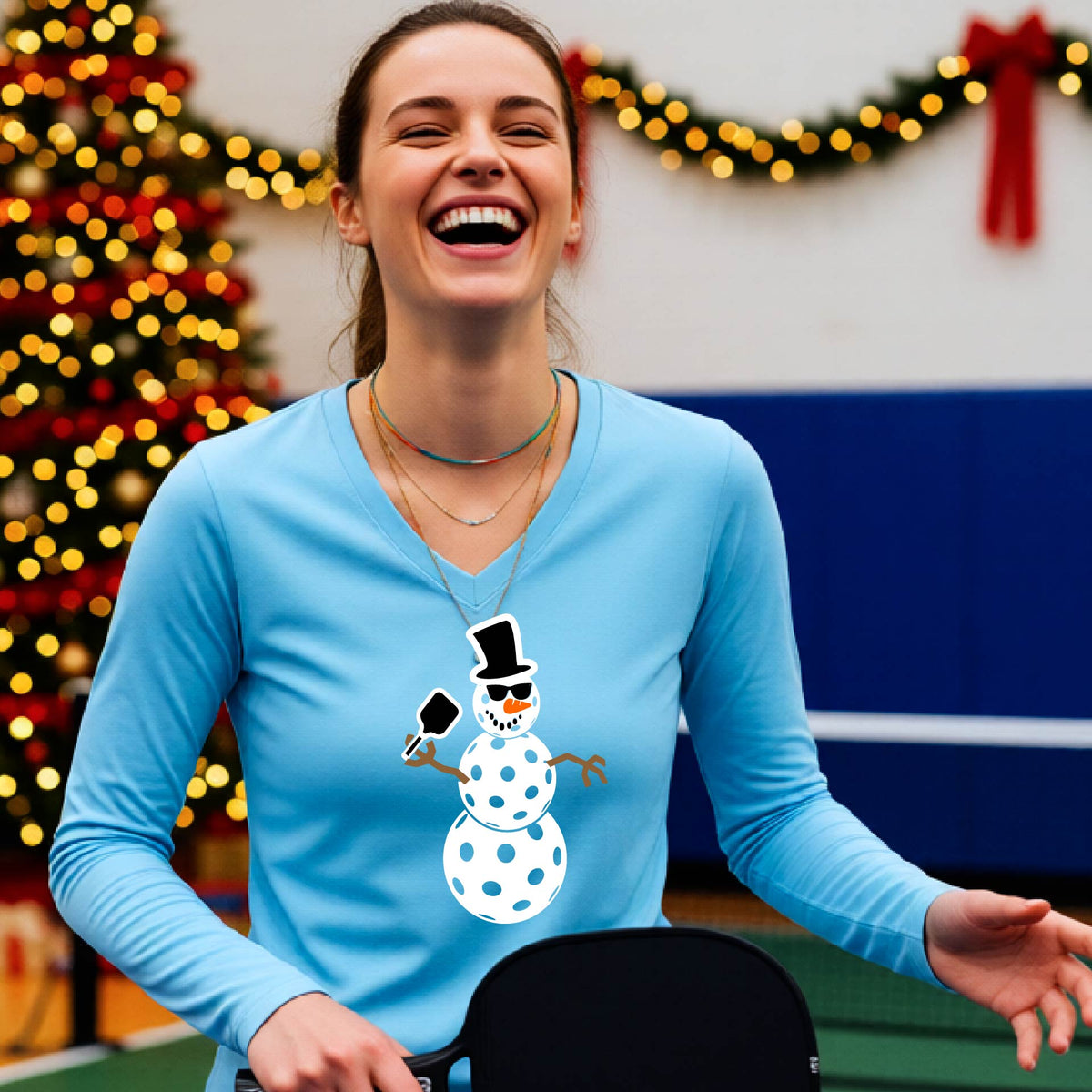 Womens Christmas Pickleball Shirt Holiday Pickleball Tee Festive Christmas Gift Long-Sleeve