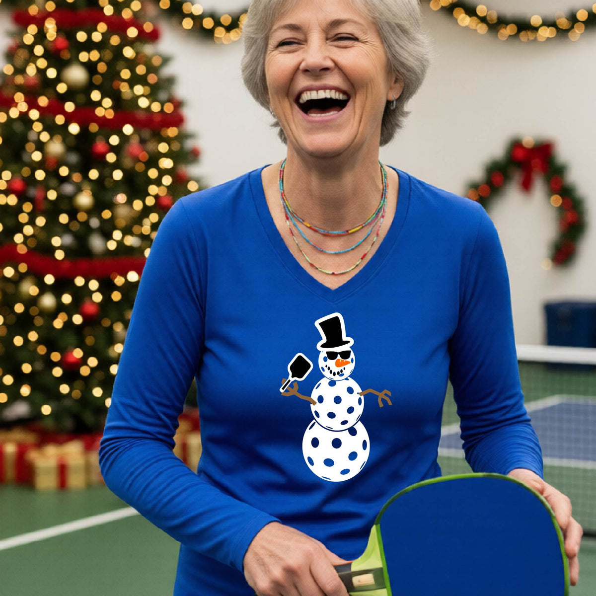 Womens Christmas Pickleball Shirt Holiday Pickleball Tee Festive Christmas Gift Long-Sleeve