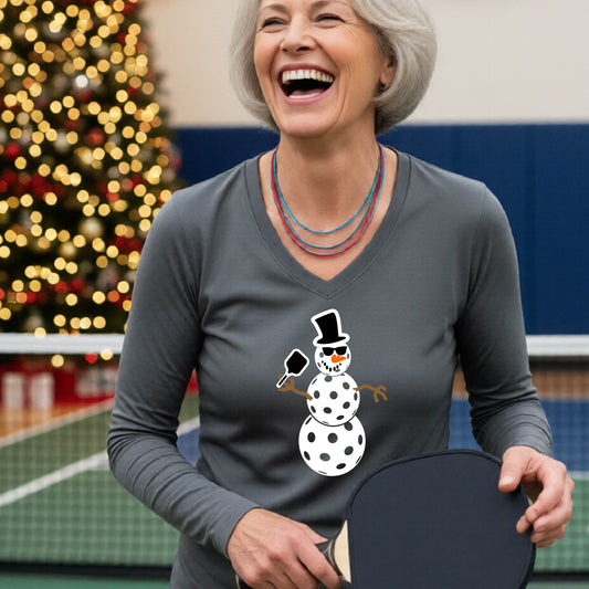 Womens Christmas Pickleball Shirt Holiday Pickleball Tee Festive Christmas Gift Long-Sleeve