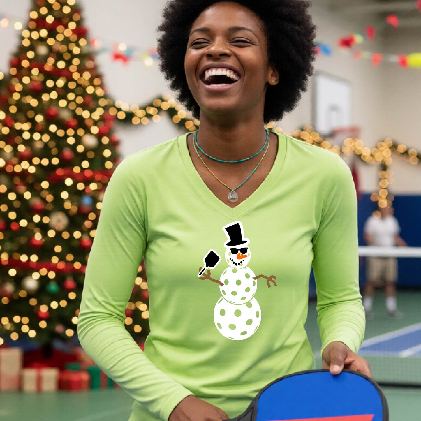 Womens Christmas Pickleball Shirt Holiday Pickleball Tee Festive Christmas Gift Long-Sleeve