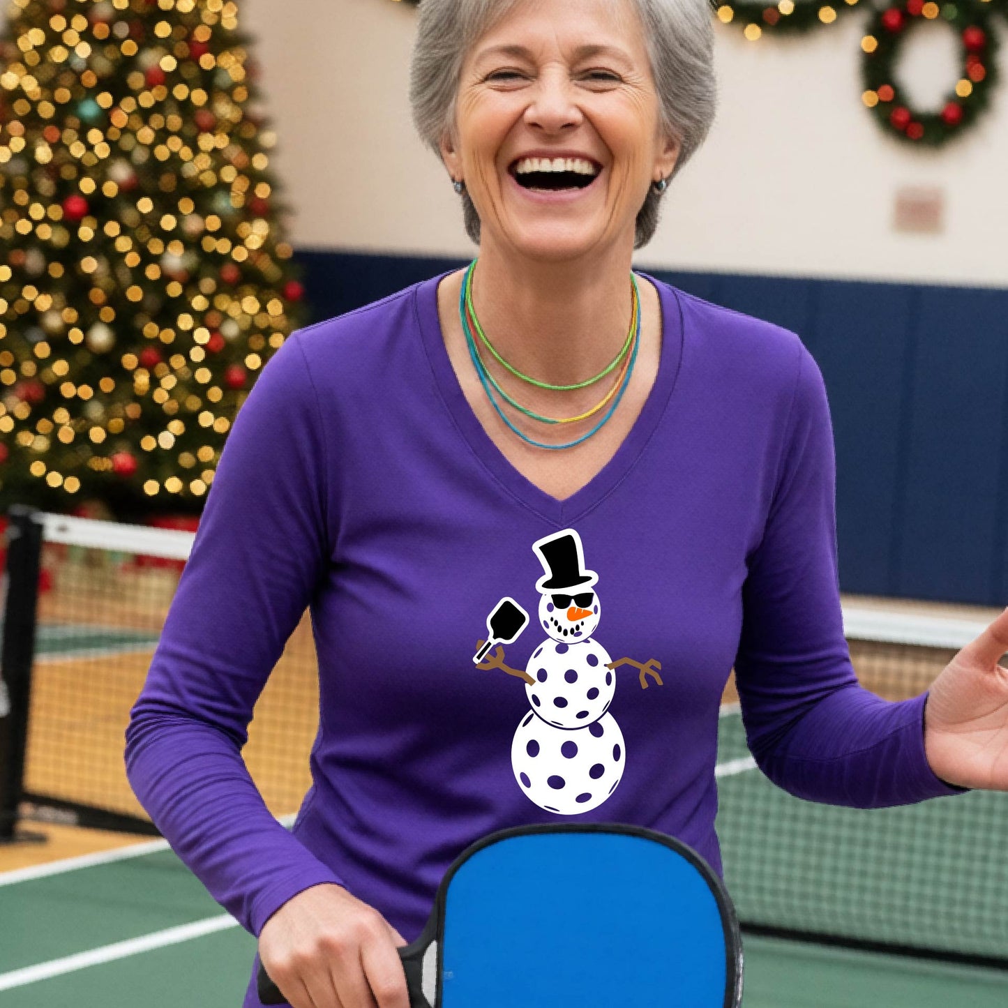 Womens Christmas Pickleball Shirt Holiday Pickleball Tee Festive Christmas Gift Long-Sleeve
