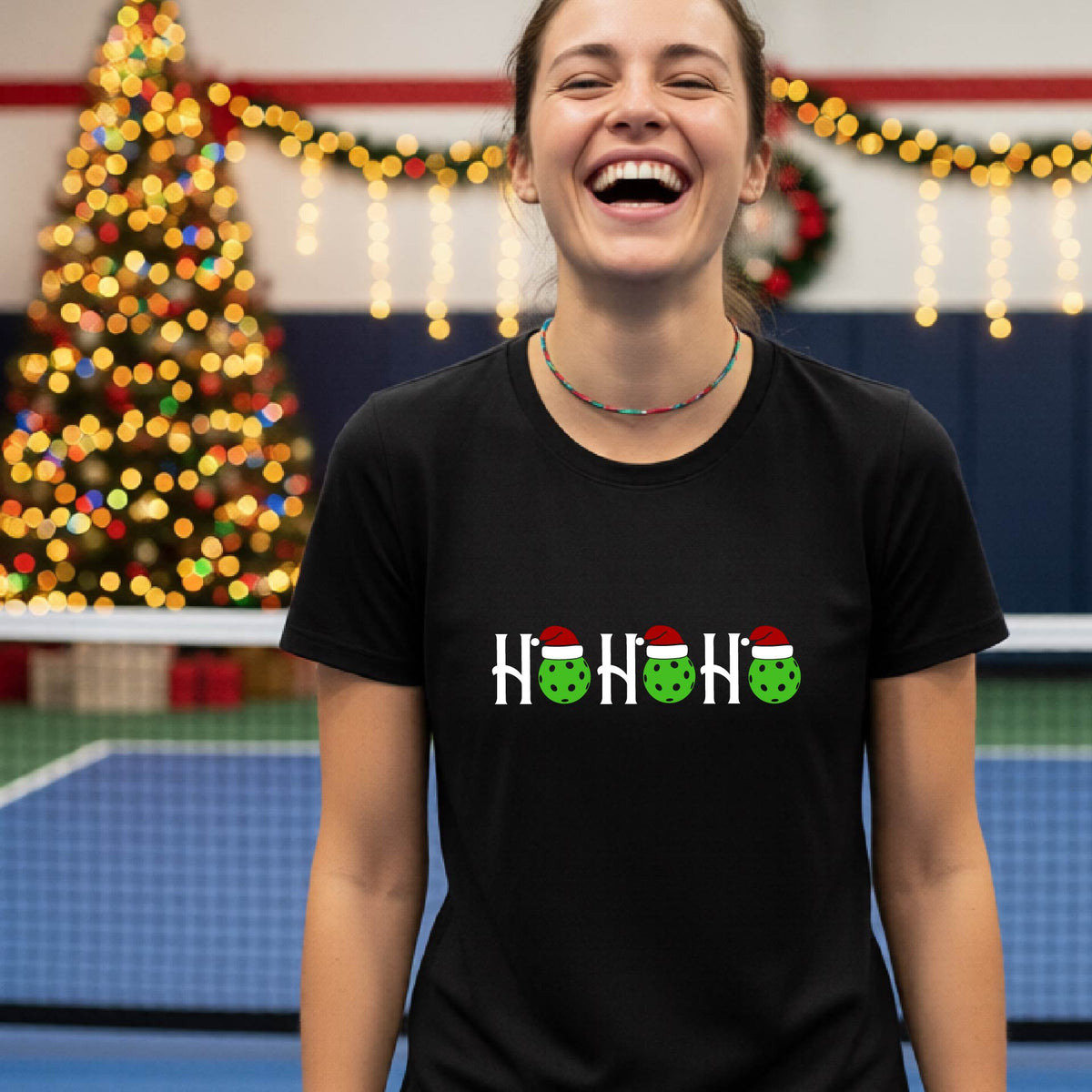 Womens Christmas Pickleball Shirt Holiday Pickleball Tee Festive Christmas Gift Short-Sleeve