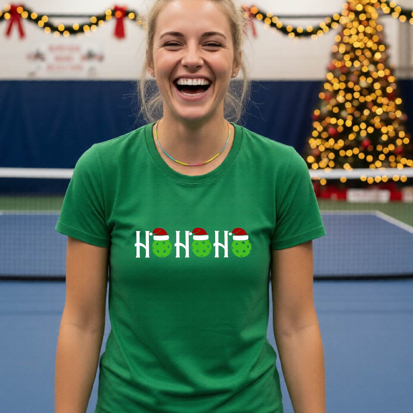 Womens Christmas Pickleball Shirt Holiday Pickleball Tee Festive Christmas Gift Short-Sleeve