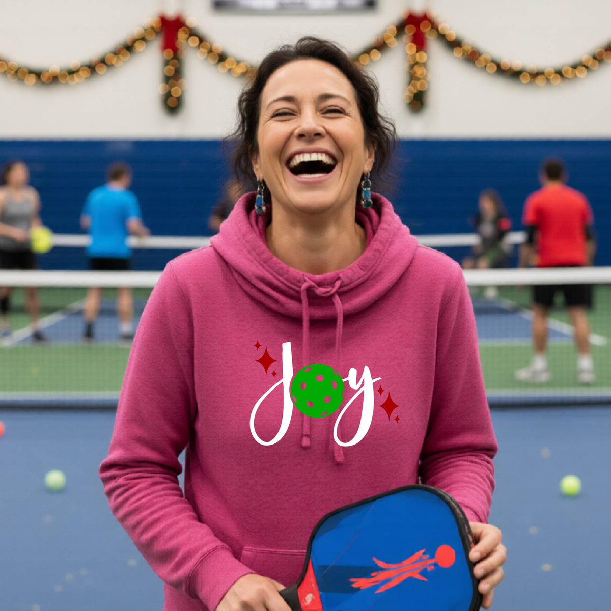 Women’s Christmas Pickleball Sweatshirt – Holiday Pickleball Cowl-Neck Hoodie & Festive Gift