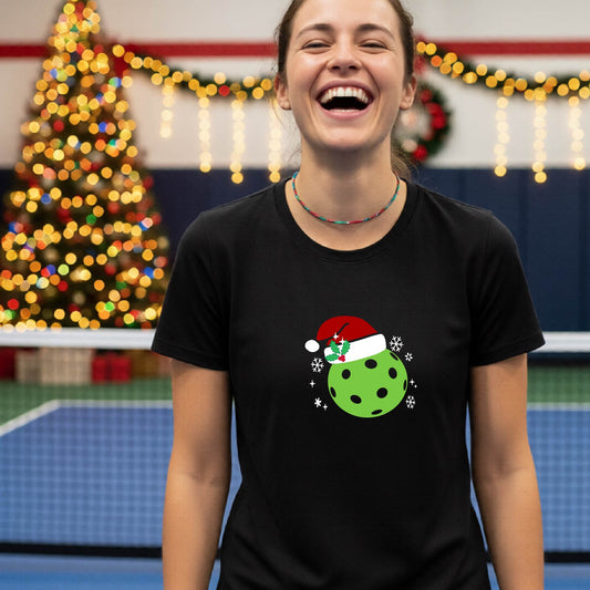 Womens Pickleball Christmas Shirt Holiday Pickleball Apparel Festive Christmas Gift Short-Sleeve