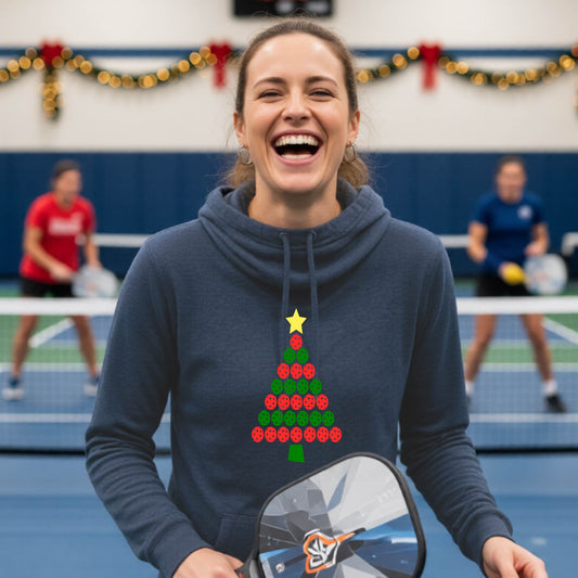 Women’s Christmas Pickleball Hoodie – Festive Holiday Pickleball Cowl-Neck Sweatshirt for Players