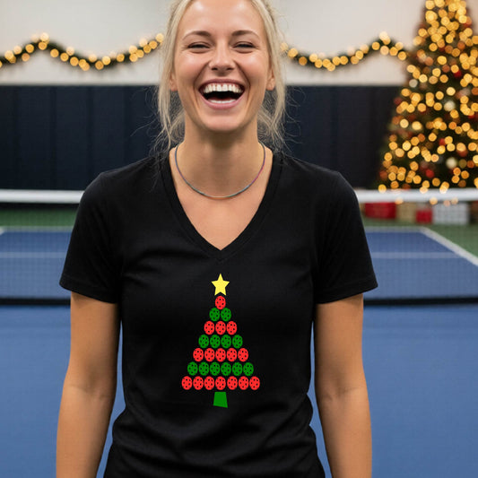 Christmas Pickleball Tee for Women Festive Womens Holiday Shirt Pickleball Gift for Her Short-Sleeve