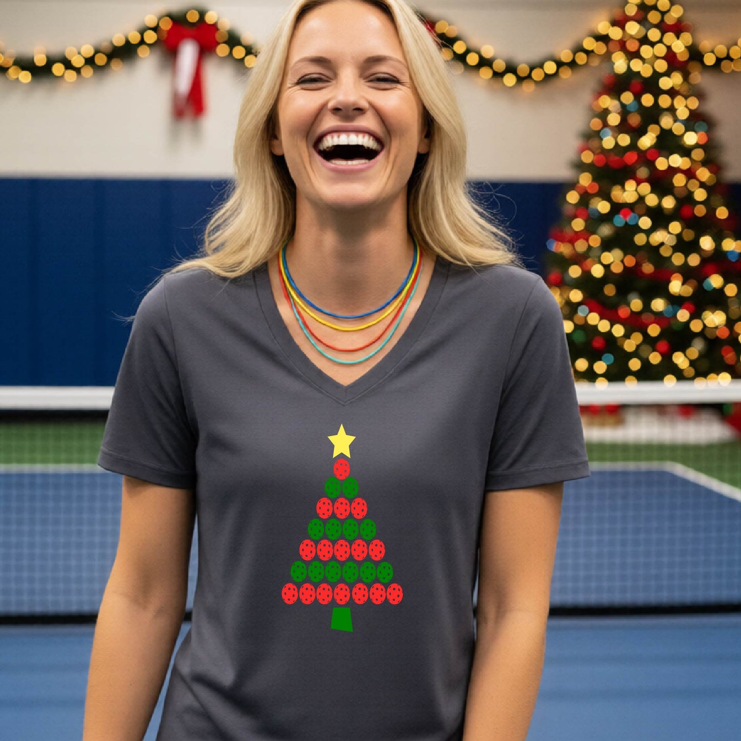 Christmas Pickleball Tee for Women Festive Womens Holiday Shirt Pickleball Gift for Her Short-Sleeve