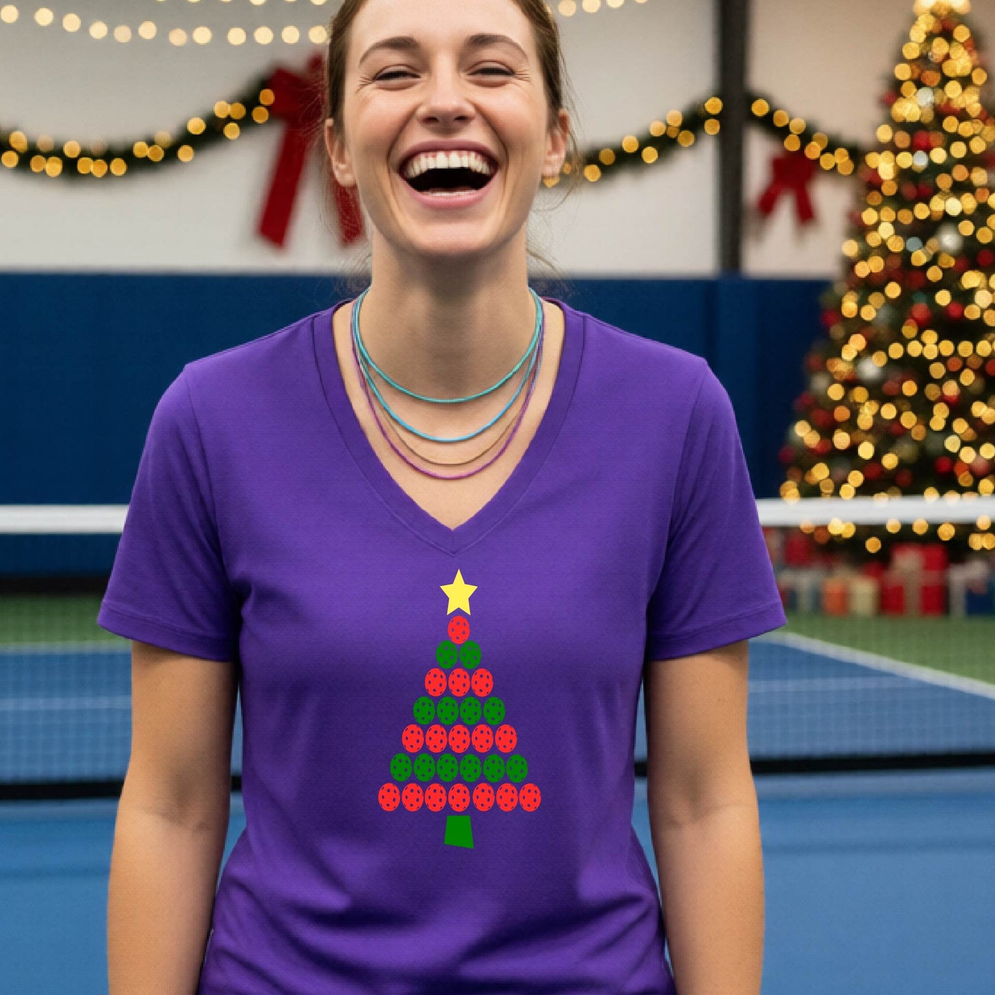 Christmas Pickleball Tee for Women Festive Womens Holiday Shirt Pickleball Gift for Her Short-Sleeve