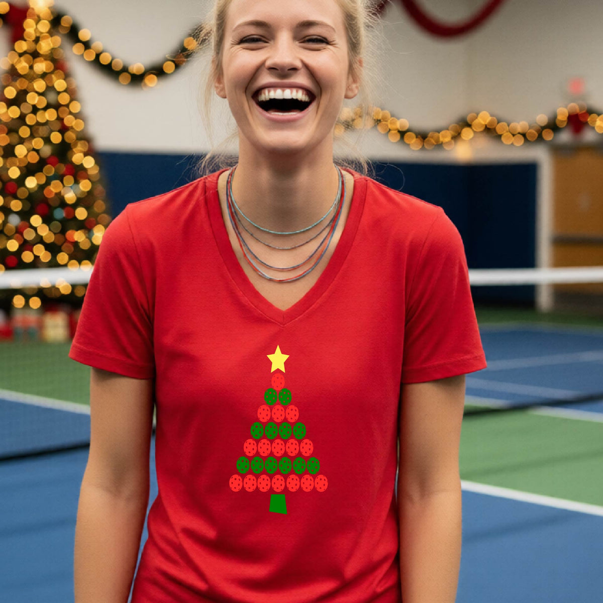Christmas Pickleball Tee for Women Festive Womens Holiday Shirt Pickleball Gift for Her Short-Sleeve