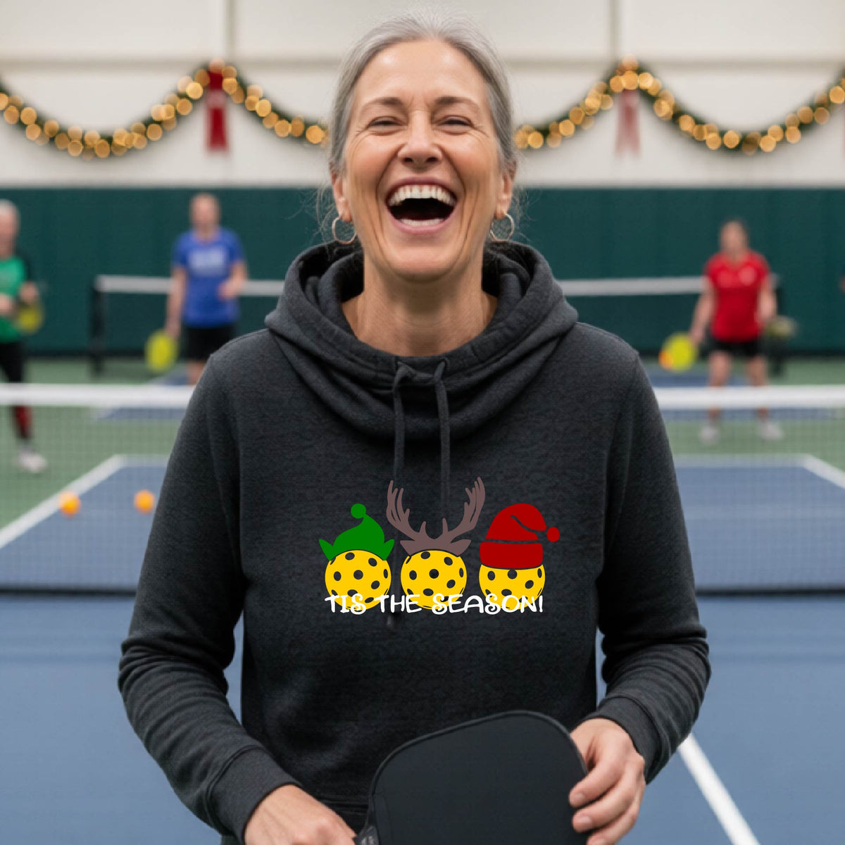 Women’s Holiday Pickleball Hoodie – Christmas Pickleball Cowl-Neck Sweatshirt & Festive Gift