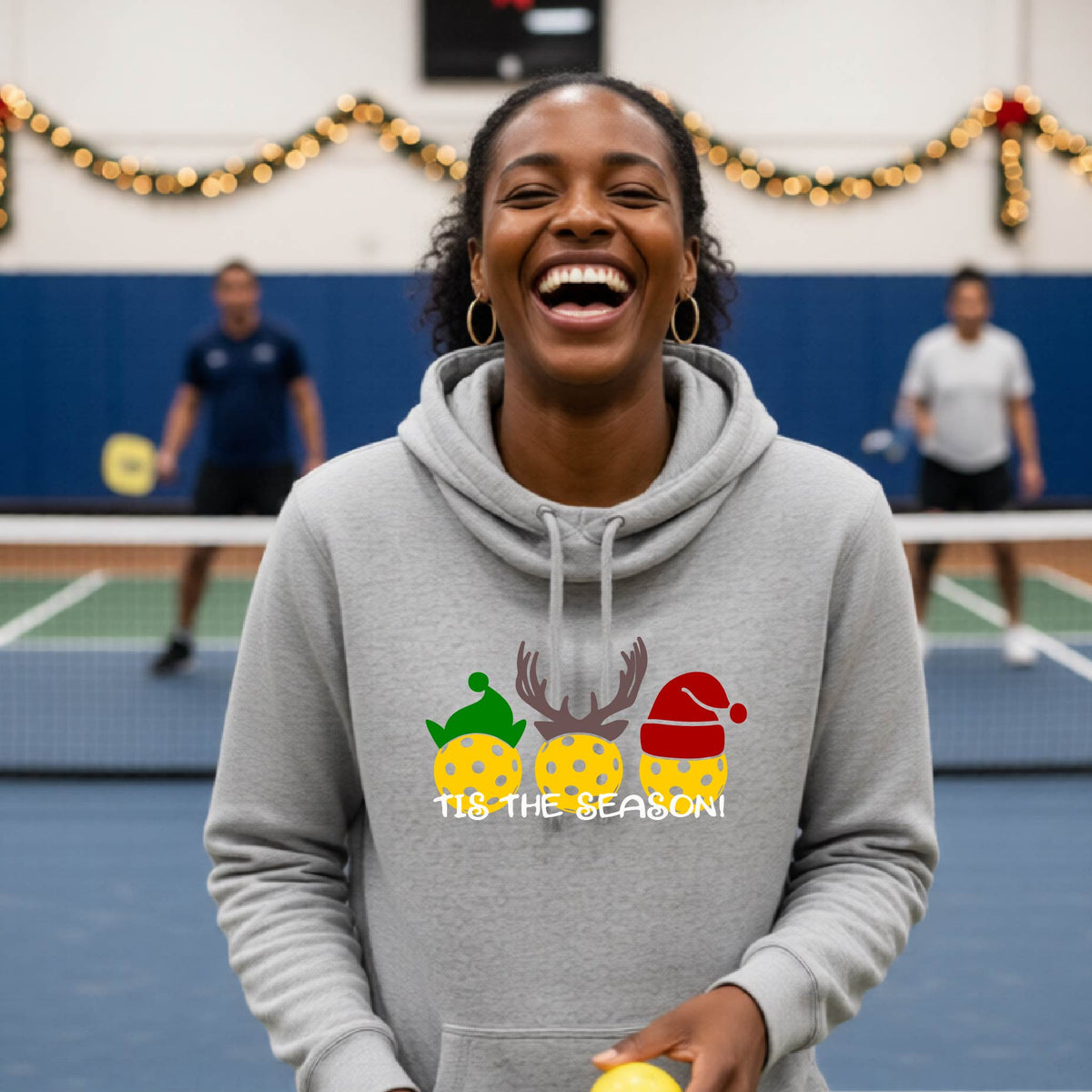Women’s Holiday Pickleball Hoodie – Christmas Pickleball Cowl-Neck Sweatshirt & Festive Gift