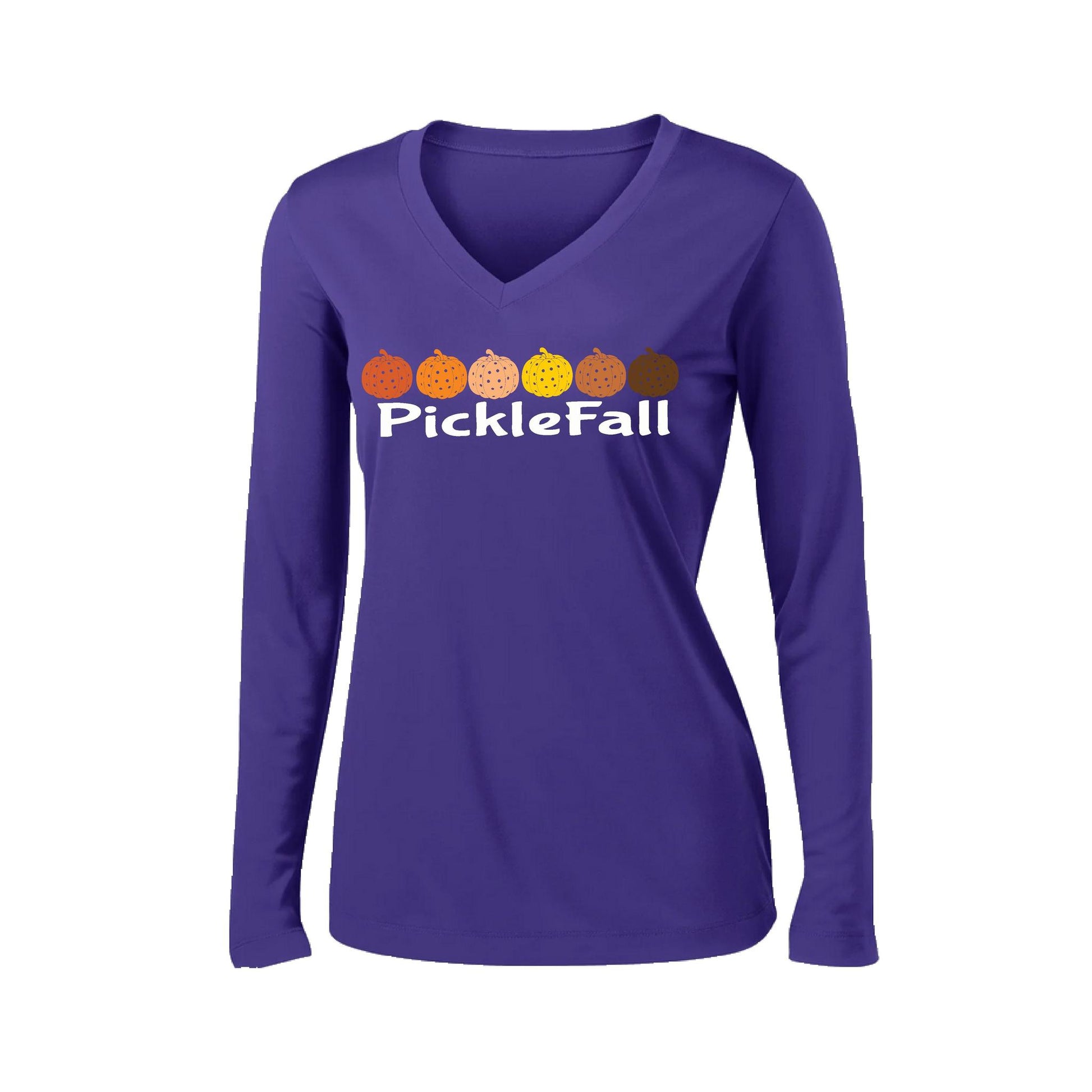 Picklefall | Women’s Long Sleeve V-Neck Pickleball Performance T-Shirt | 100% Polyester