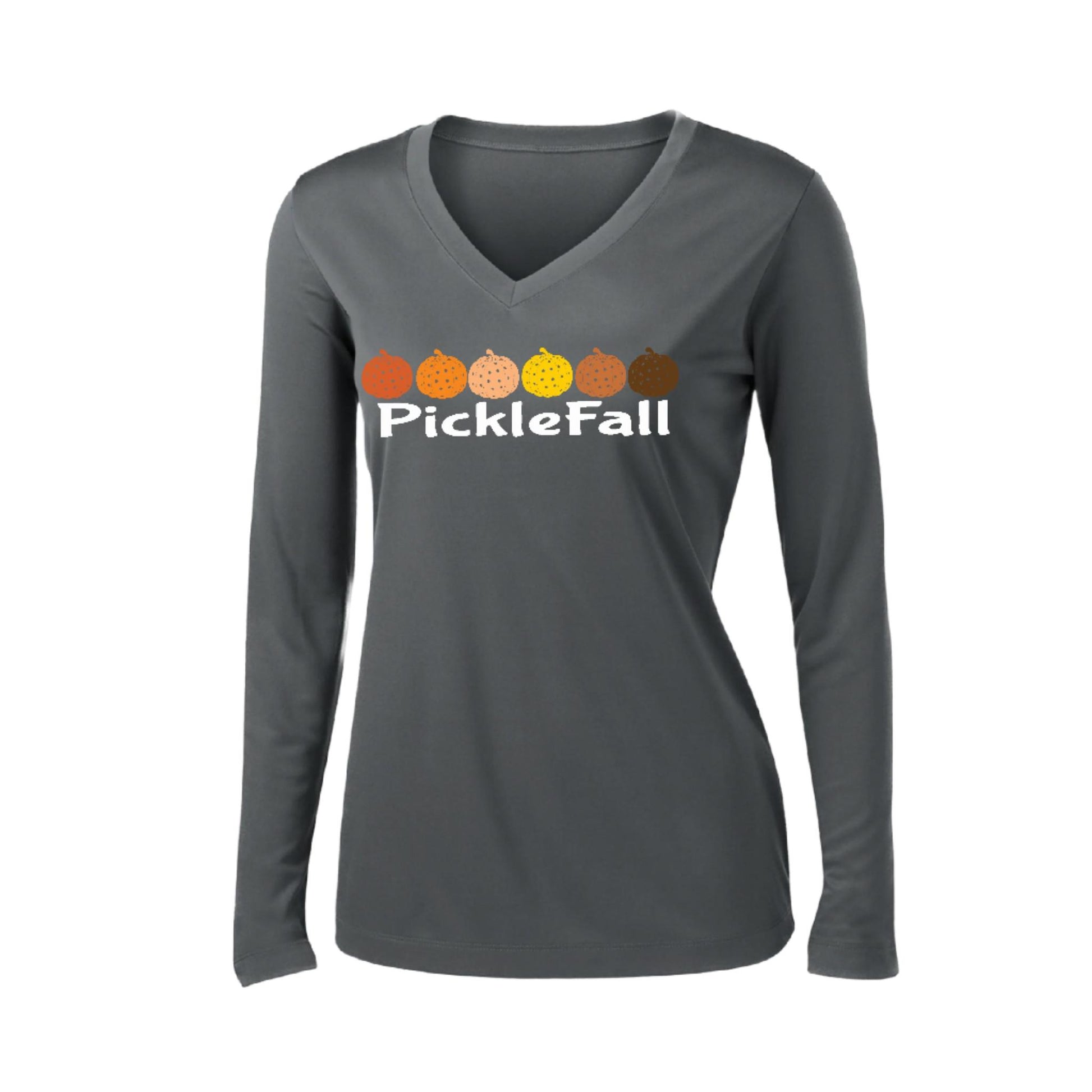 Picklefall | Women’s Long Sleeve V-Neck Pickleball Performance T-Shirt | 100% Polyester