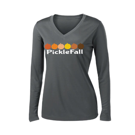 Picklefall | Women’s Long Sleeve V-Neck Pickleball Performance T-Shirt | 100% Polyester