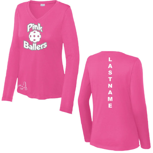 Pink Ballers | Customizable Women’s Long Sleeve Crew Neck Performance T-Shirt | 100% Polyester