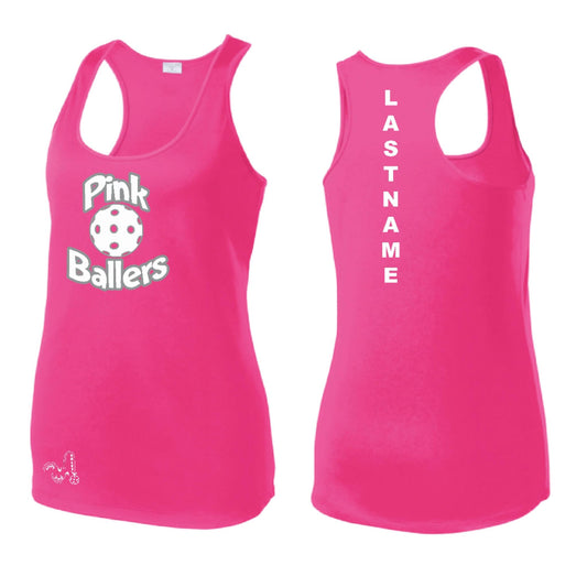 Pink Ballers | Customizable Women’s Sleeveless Racerback Performance Tank Shirt | 100% Polyester