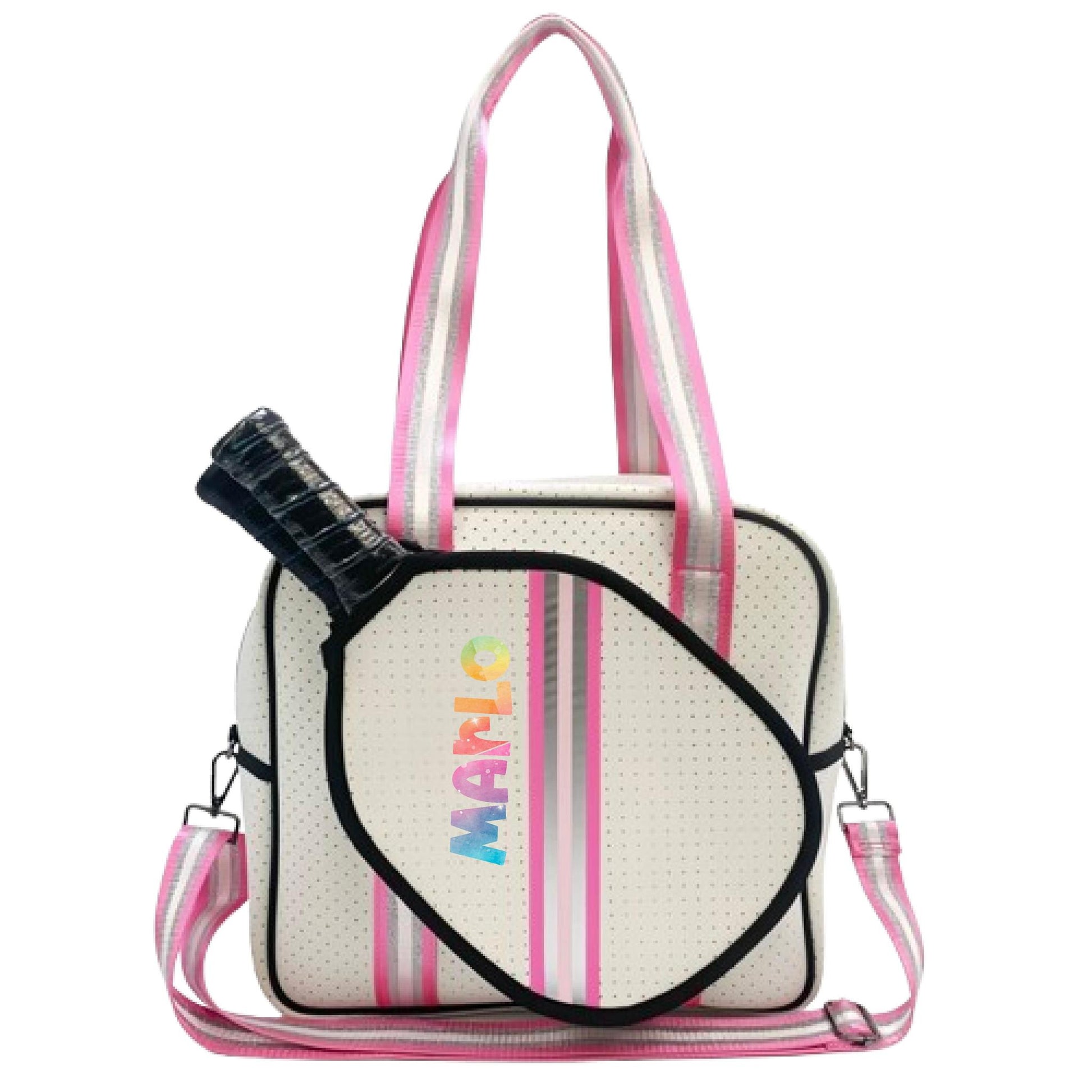 "Pink Frost" White and Pink/Silver Trim Pickleball Sports Bag (Free Customization) | Medium Size Court Bag