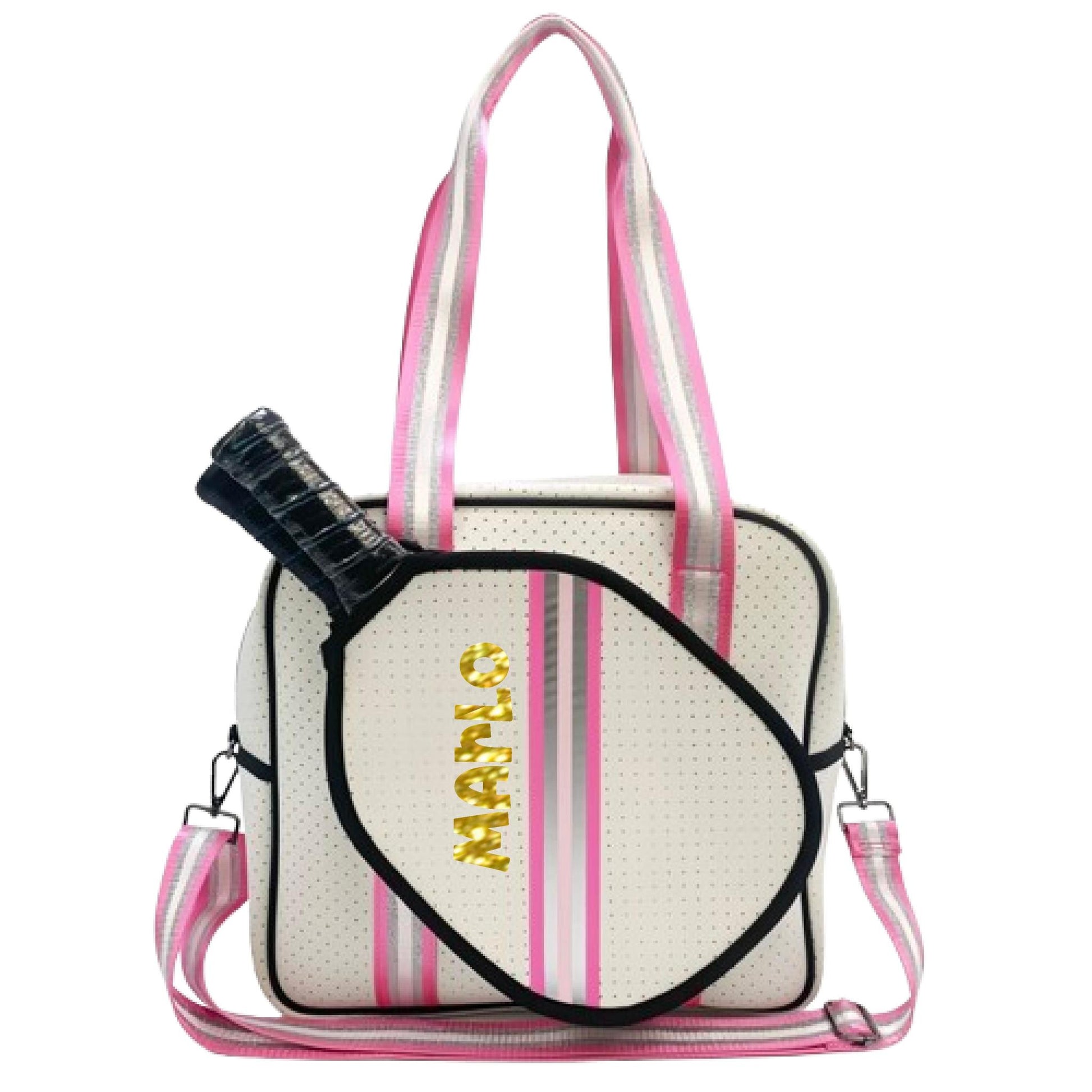 "Pink Frost" White and Pink/Silver Trim Pickleball Sports Bag (Free Customization) | Medium Size Court Bag