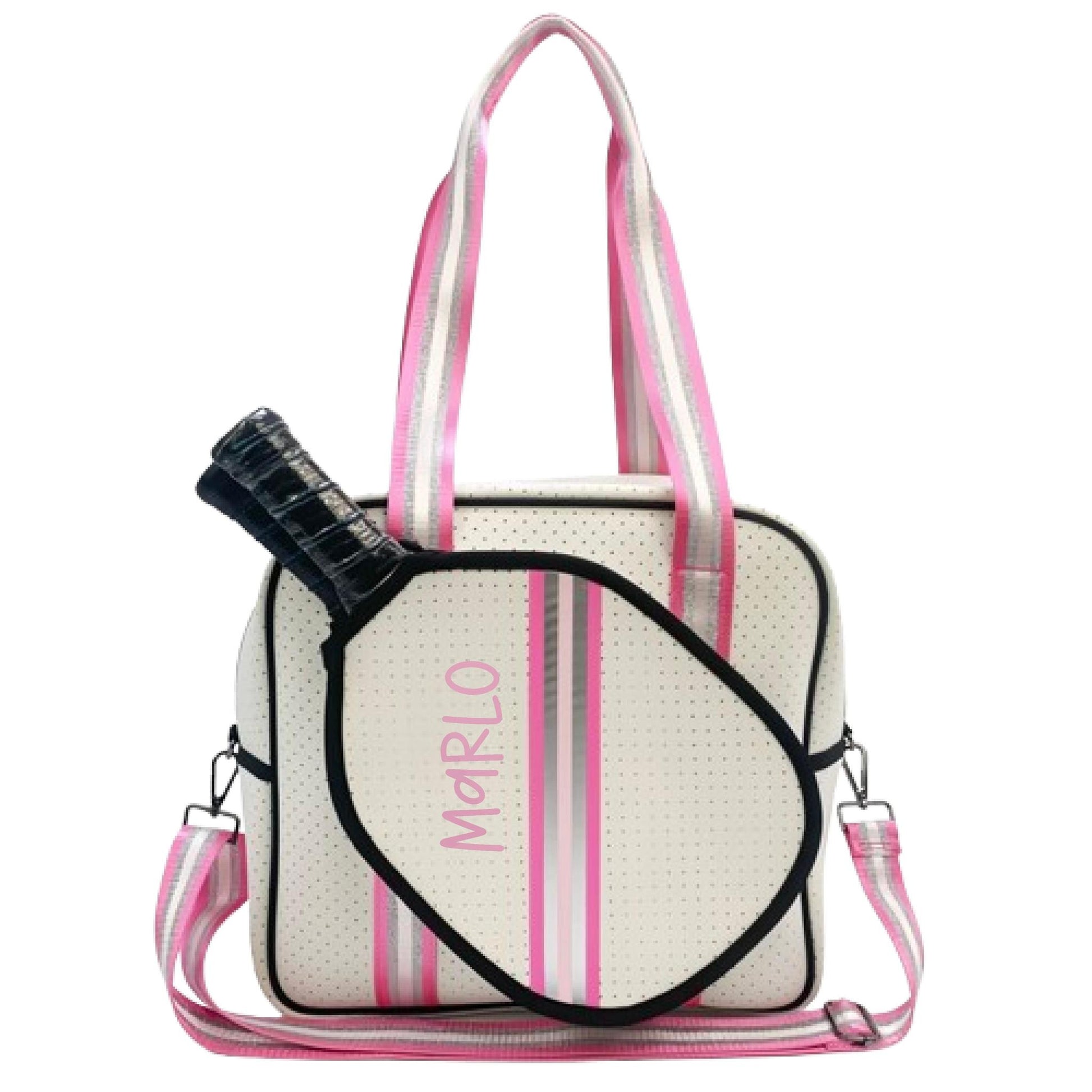 "Pink Frost" White and Pink/Silver Trim Pickleball Sports Bag (Free Customization) | Medium Size Court Bag