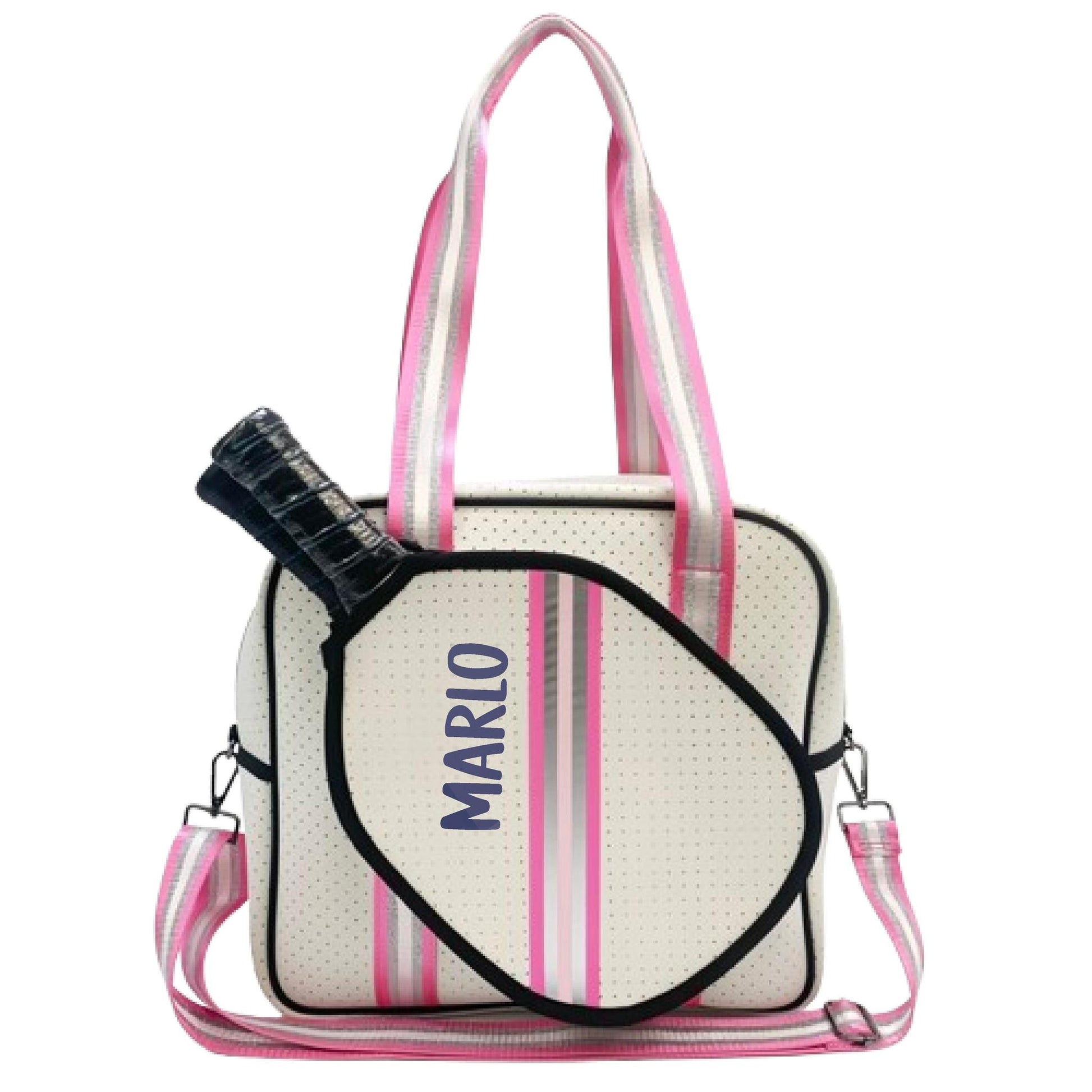 "Pink Frost" White and Pink/Silver Trim Pickleball Sports Bag (Free Customization) | Medium Size Court Bag