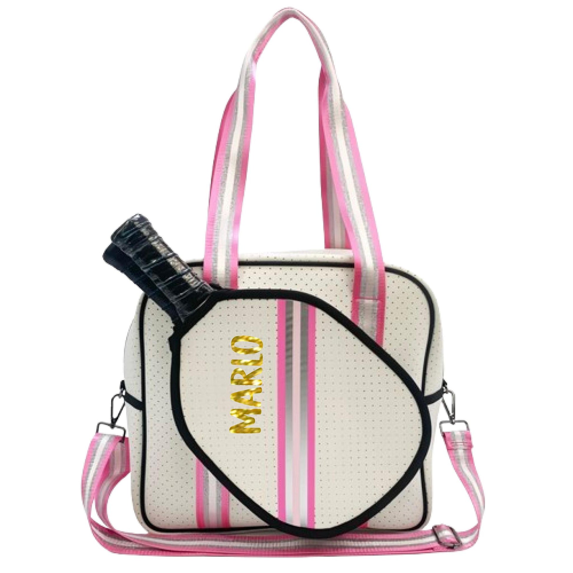 "Pink Frost" White and Pink/Silver Trim Pickleball Sports Bag (Free Customization) | Medium Size Court Bag