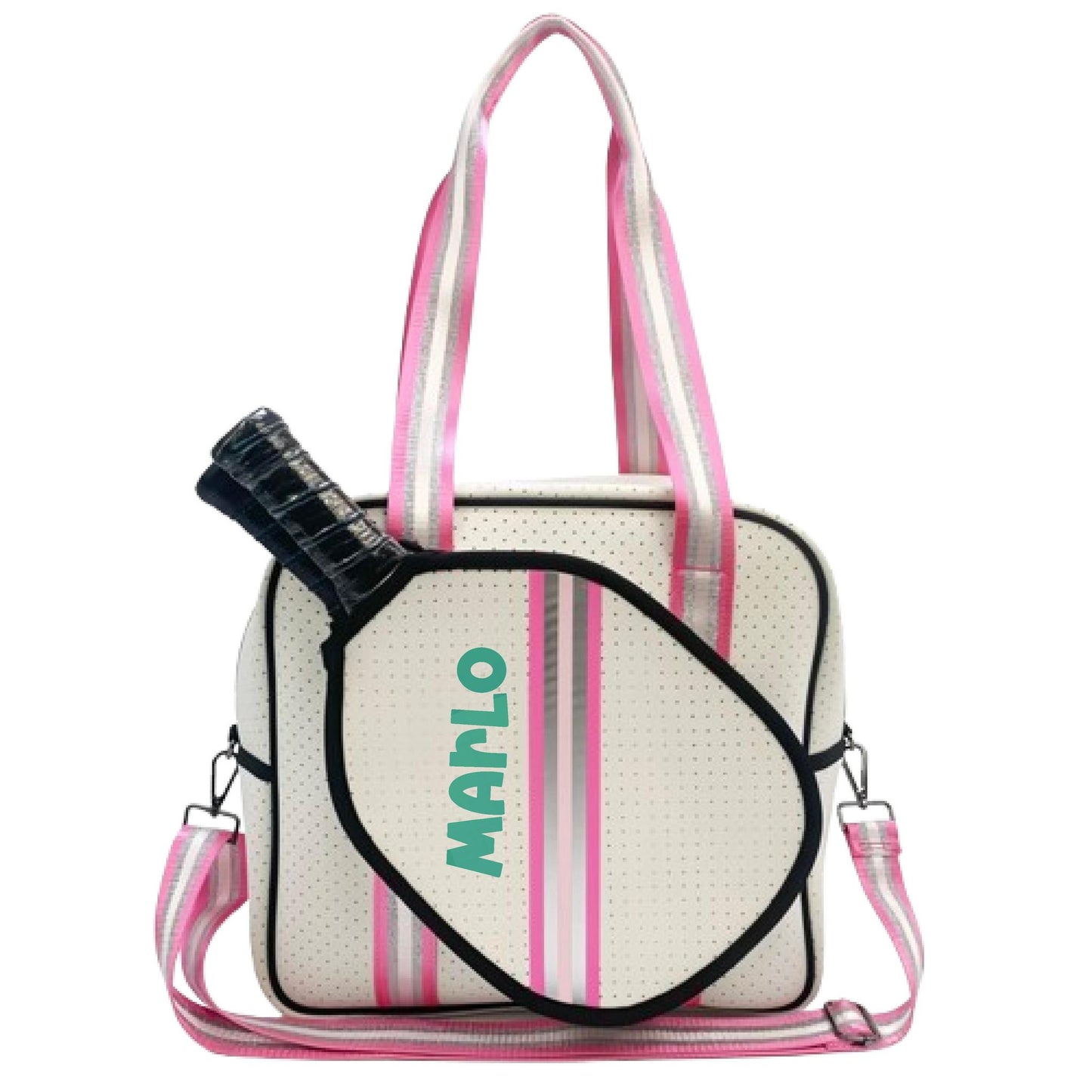 "Pink Frost" White and Pink/Silver Trim Pickleball Sports Bag (Free Personalization) | Medium Size Court Bag