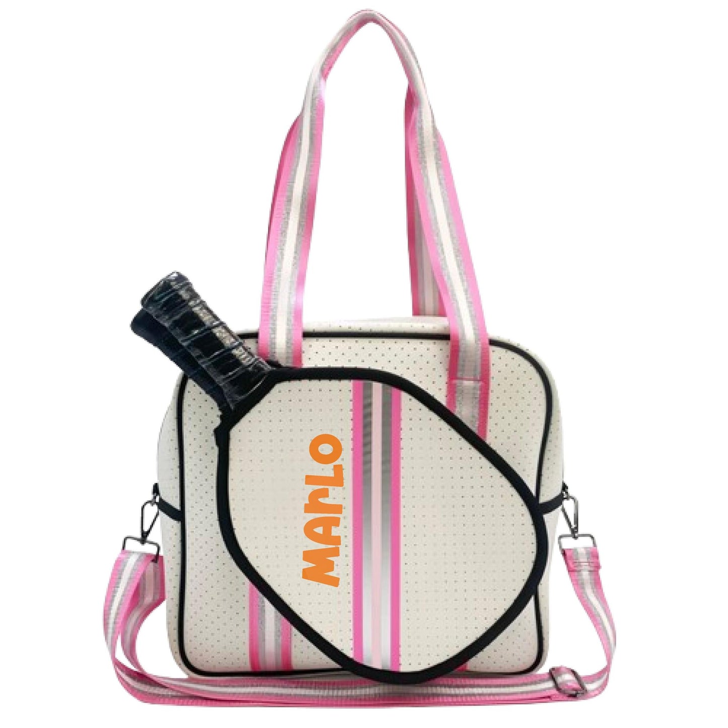 "Pink Frost" White and Pink/Silver Trim Pickleball Sports Bag (Free Personalization) | Medium Size Court Bag