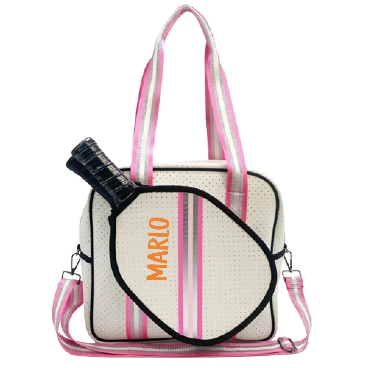 "Pink Frost" White and Pink/Silver Trim Pickleball Sports Bag (Free Personalization) | Medium Size Court Bag