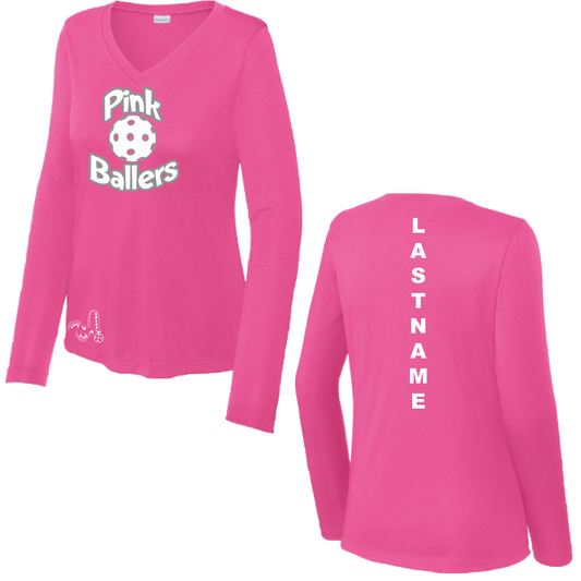 Pink Ballers | Customizable Women’s Long Sleeve V Neck Shirt | 100% Polyester