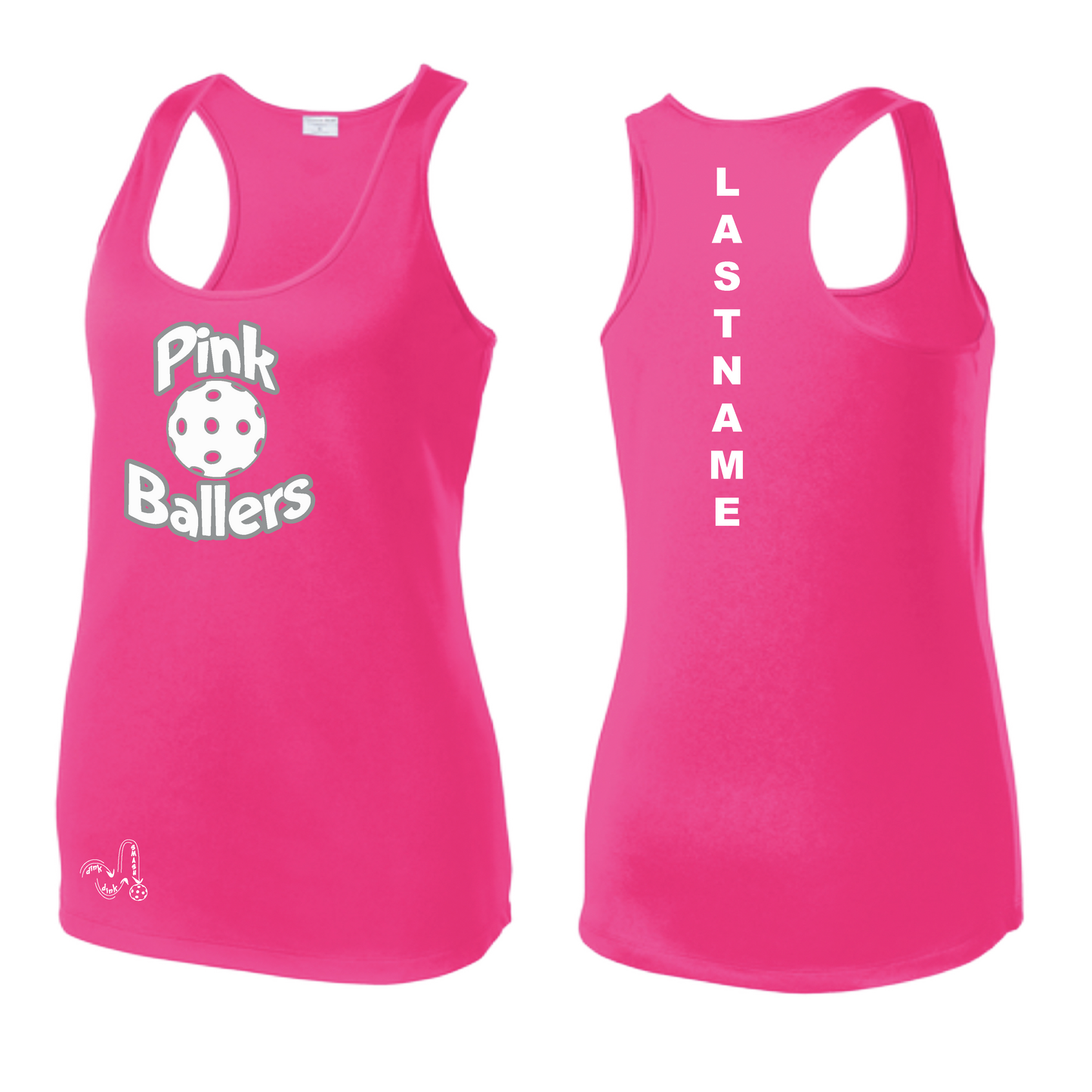 Pink Ballers | Customizable Women’s Sleeveless Racerback Tank Shirt | 100% Polyester