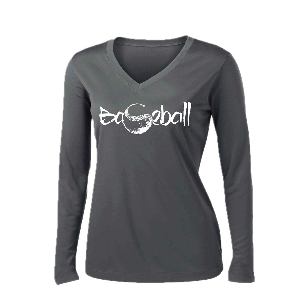 Pitch Perfect | Women’s Long Sleeve V-Neck Baseball Performance T-Shirt | 100% Polyester