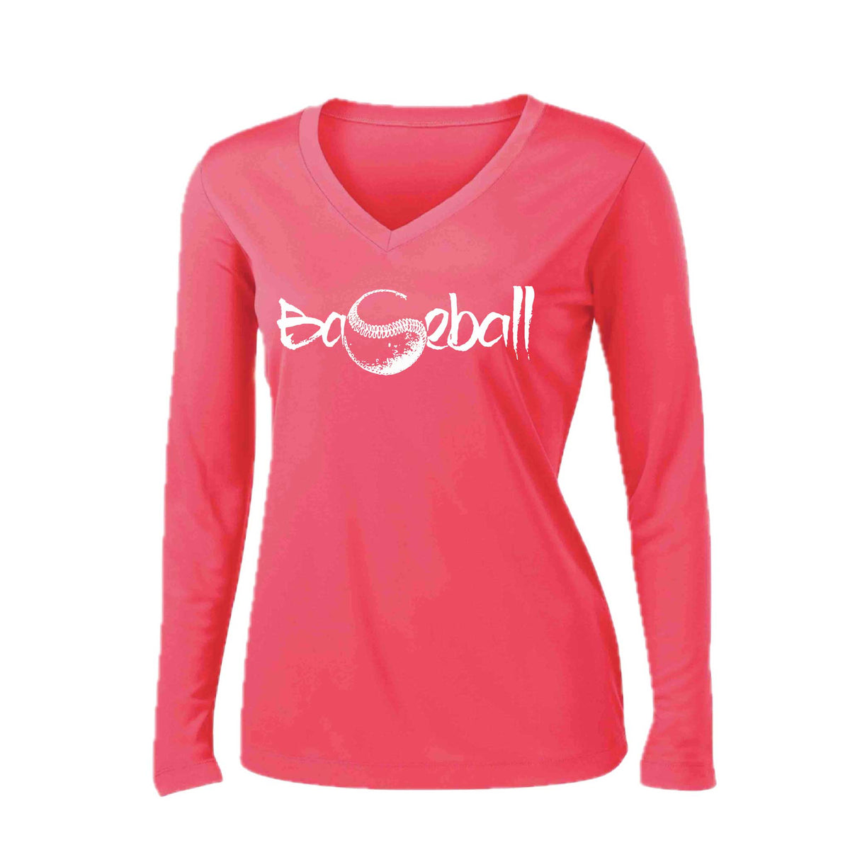 Pitch Perfect | Women’s Long Sleeve V-Neck Baseball Performance T-Shirt | 100% Polyester