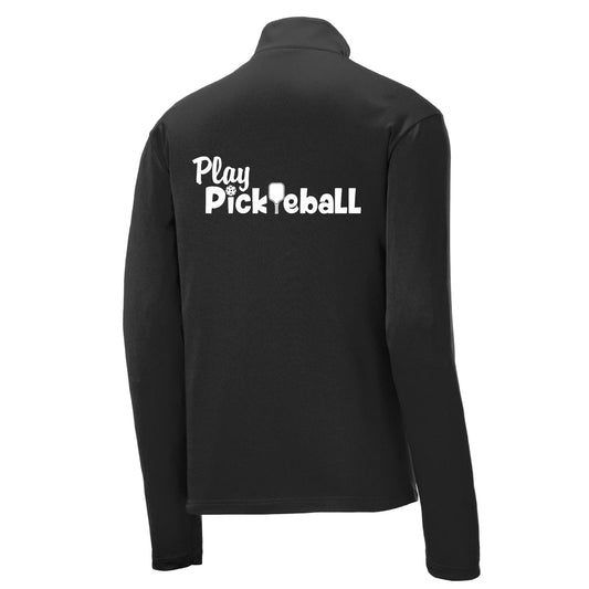 Play Pickleball | Men's 1/4 Zip Long Sleeve Pullover Athletic Performance Shirt | 100% Polyester