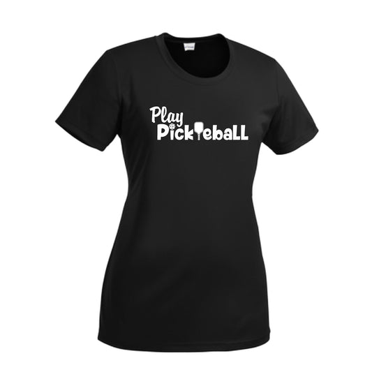 Play Pickleball | Women’s Short Sleeve Crewneck Athletic Performance T-Shirts | 100% Polyester