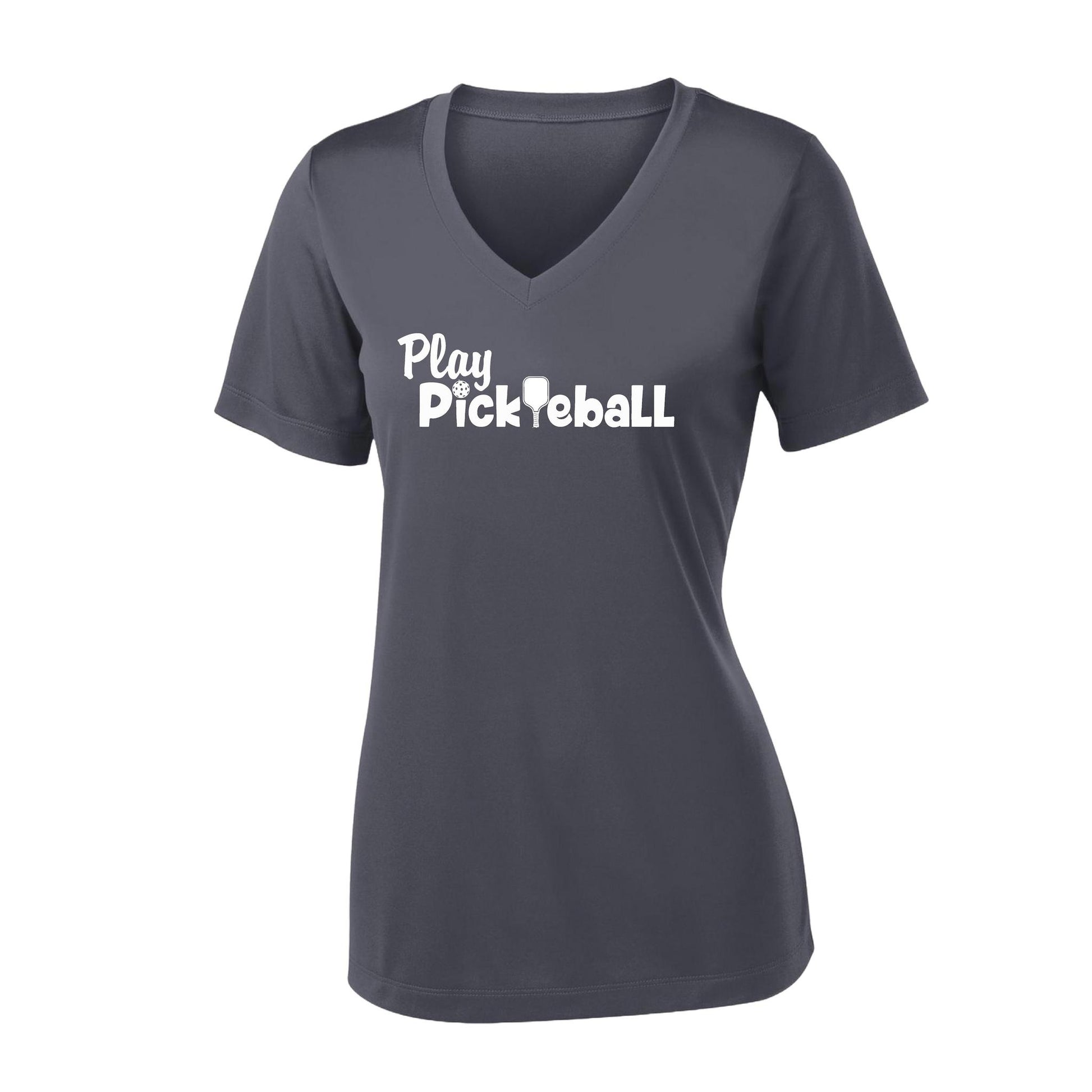 Play Pickleball | Women's Short Sleeve V-Neck Pickleball Performance T-Shirts | 100% Polyester