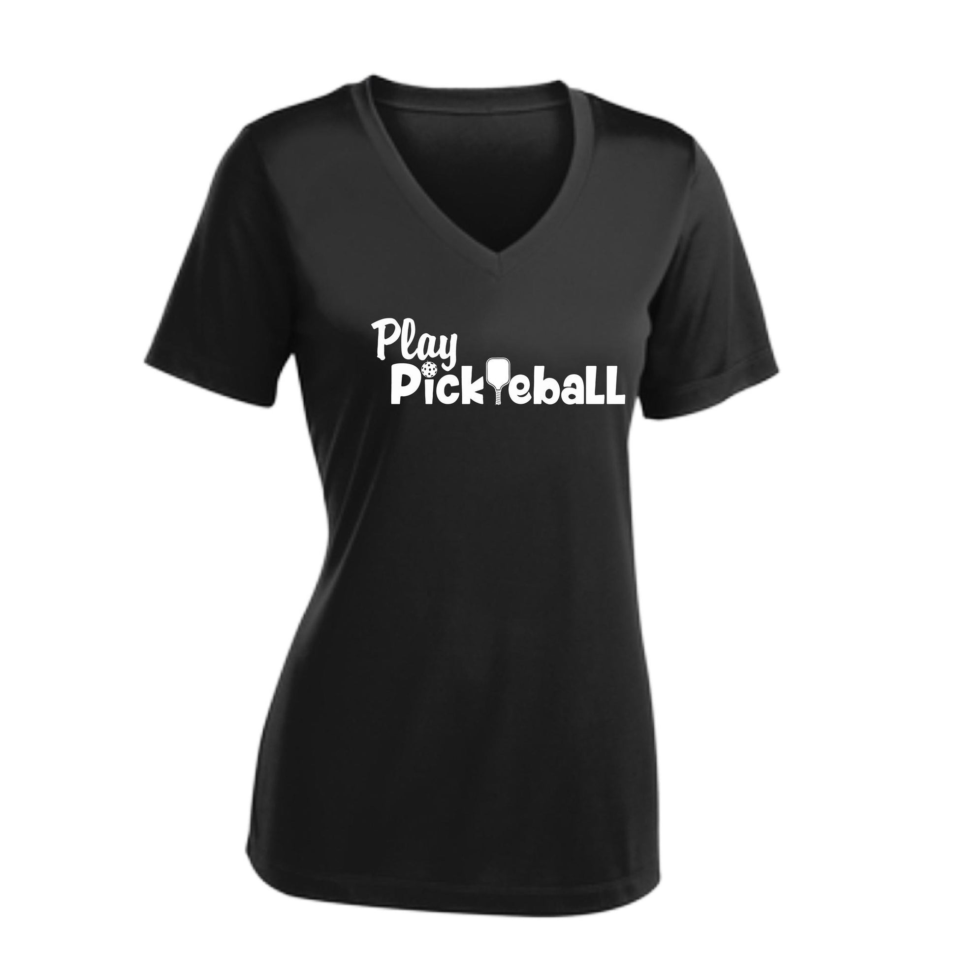 Play Pickleball | Women's Short Sleeve V-Neck Pickleball Performance T-Shirts | 100% Polyester