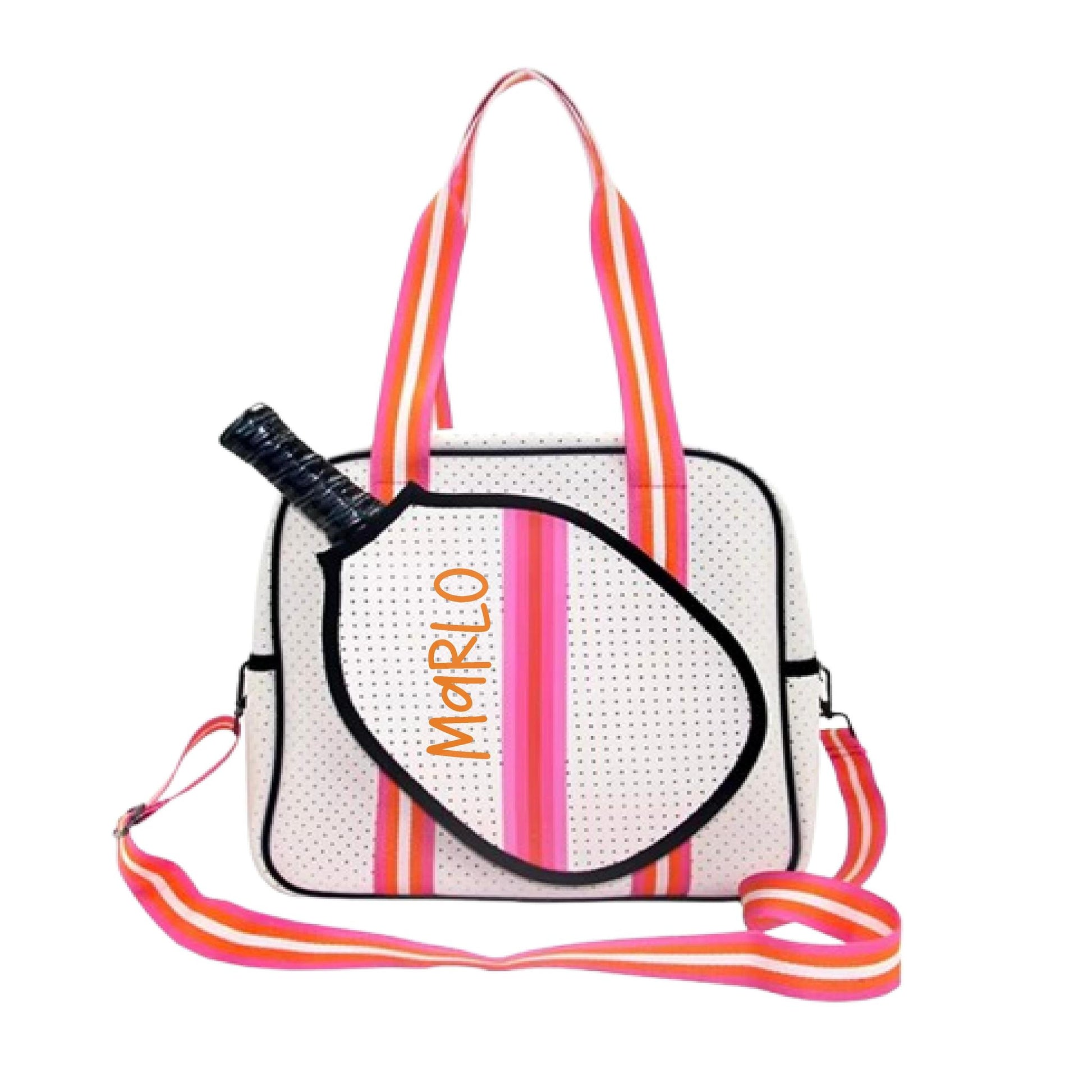 "Posh Perfect" White and Pink Pickleball Bag (Free Customization) | Pickleball Sports Bag | Medium Size Court Bag