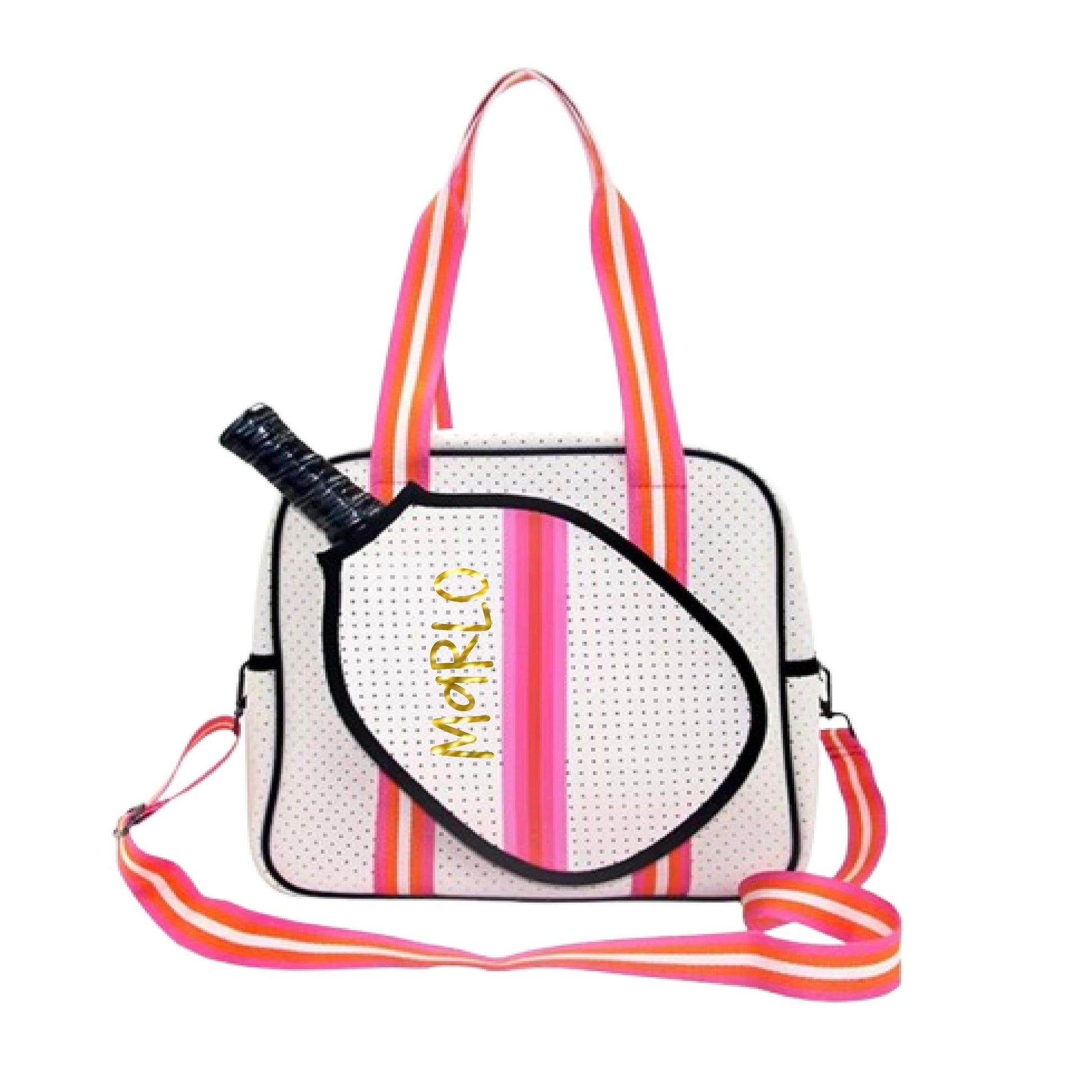 "Posh Perfect" White and Pink Pickleball Bag (Free Customization) | Pickleball Sports Bag | Medium Size Court Bag