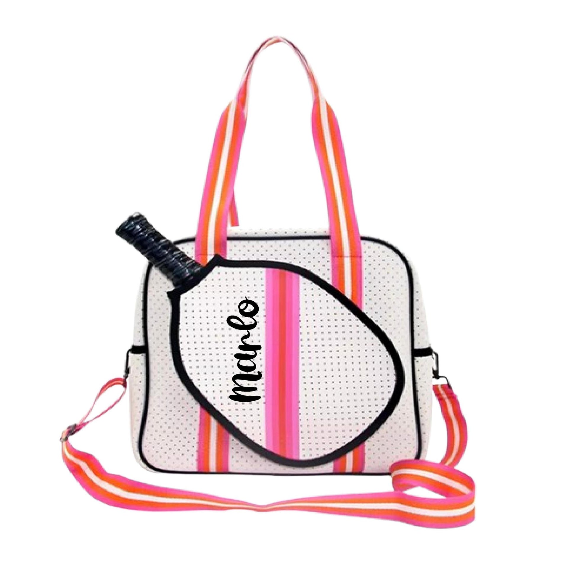 "Posh Perfect" White and Pink Pickleball Bag (Free Customization) | Pickleball Sports Bag | Medium Size Court Bag