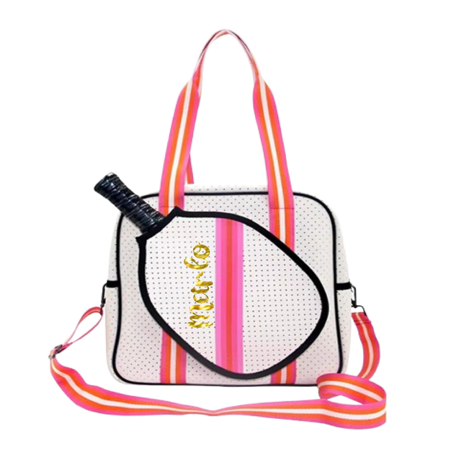 "Posh Perfect" White and Pink Pickleball Bag (Free Customization) | Pickleball Sports Bag | Medium Size Court Bag