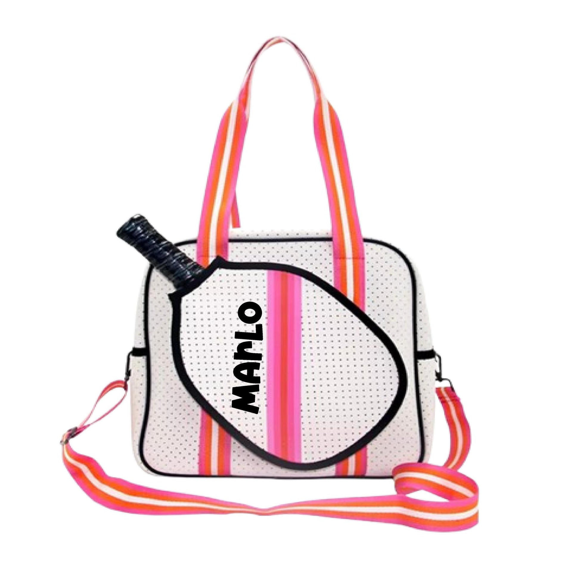 "Posh Perfect" White and Pink Pickleball Bag (Free Customization) | Pickleball Sports Bag | Medium Size Court Bag