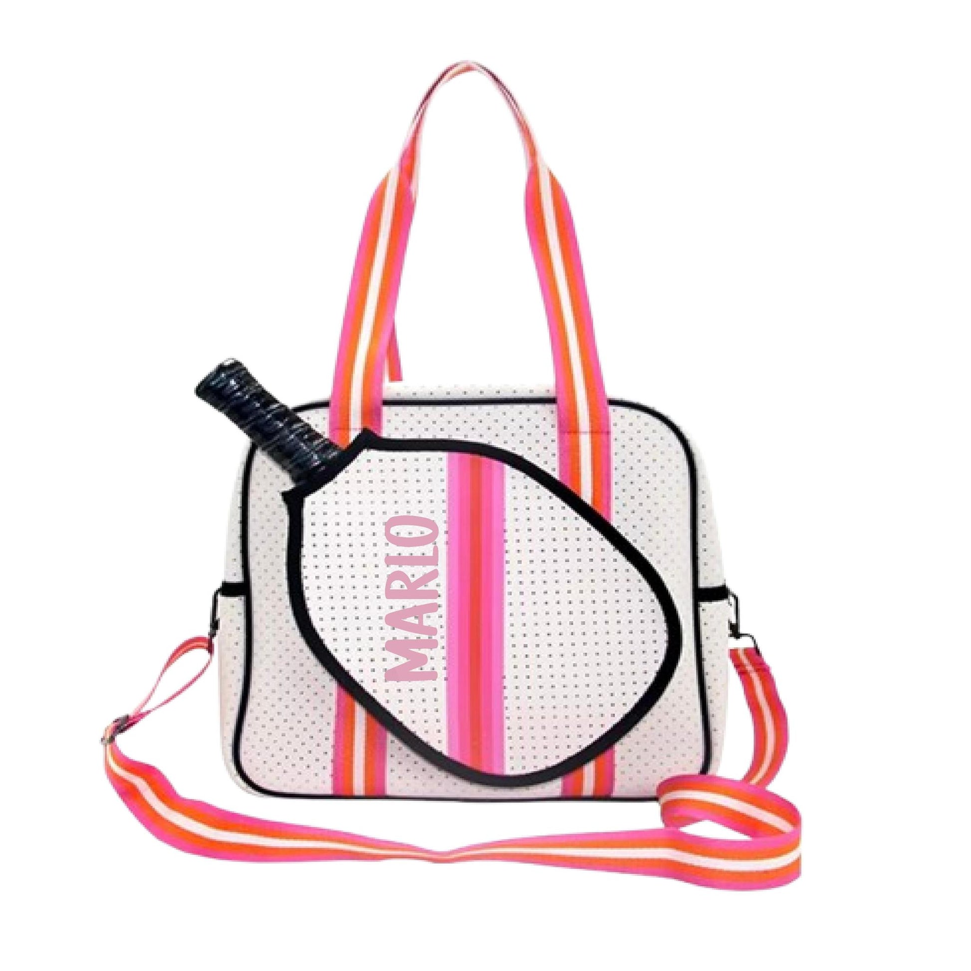 "Posh Perfect" White and Pink Pickleball Bag (Free Customization) | Pickleball Sports Bag | Medium Size Court Bag