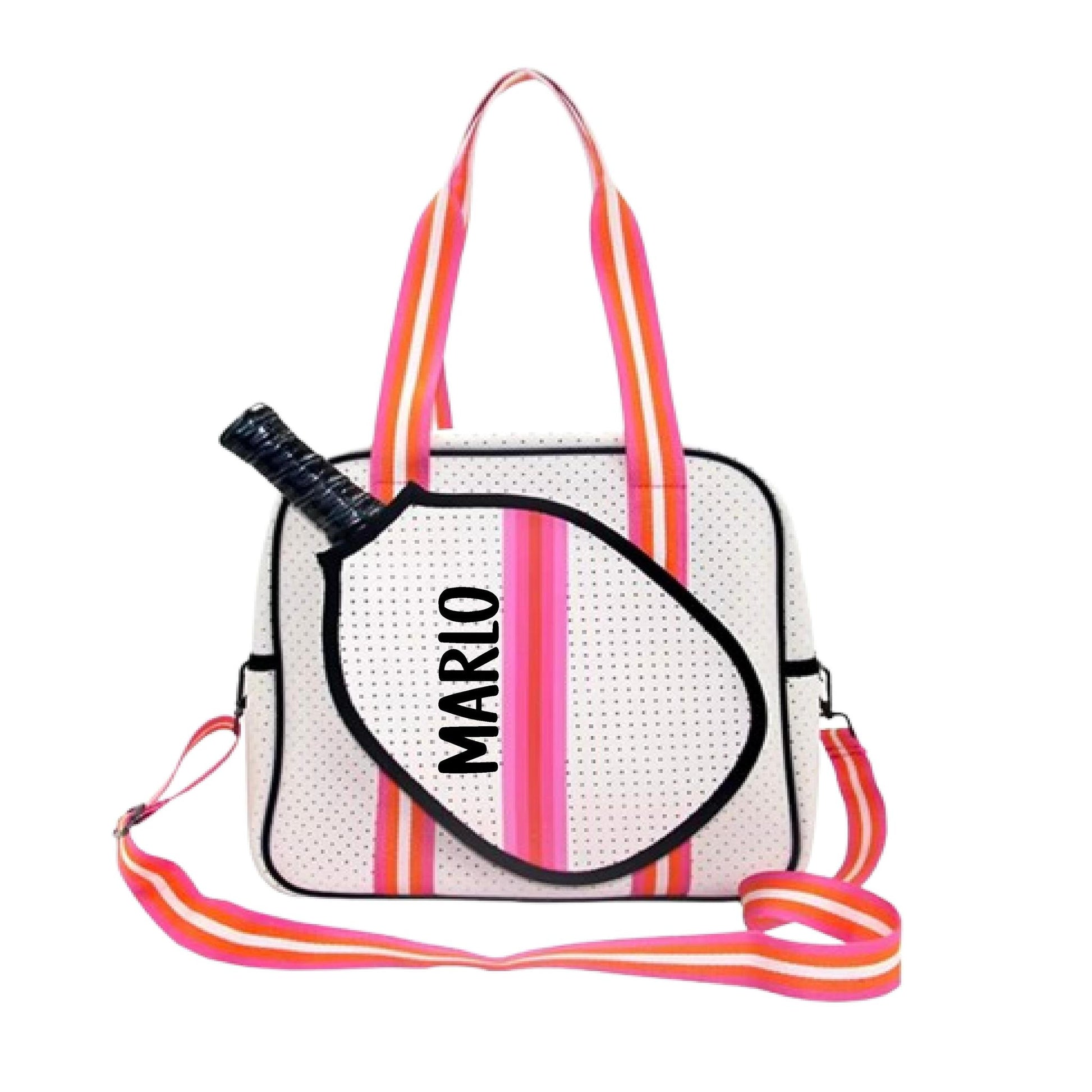 "Posh Perfect" White and Pink Pickleball Bag (Free Customization) | Pickleball Sports Bag | Medium Size Court Bag