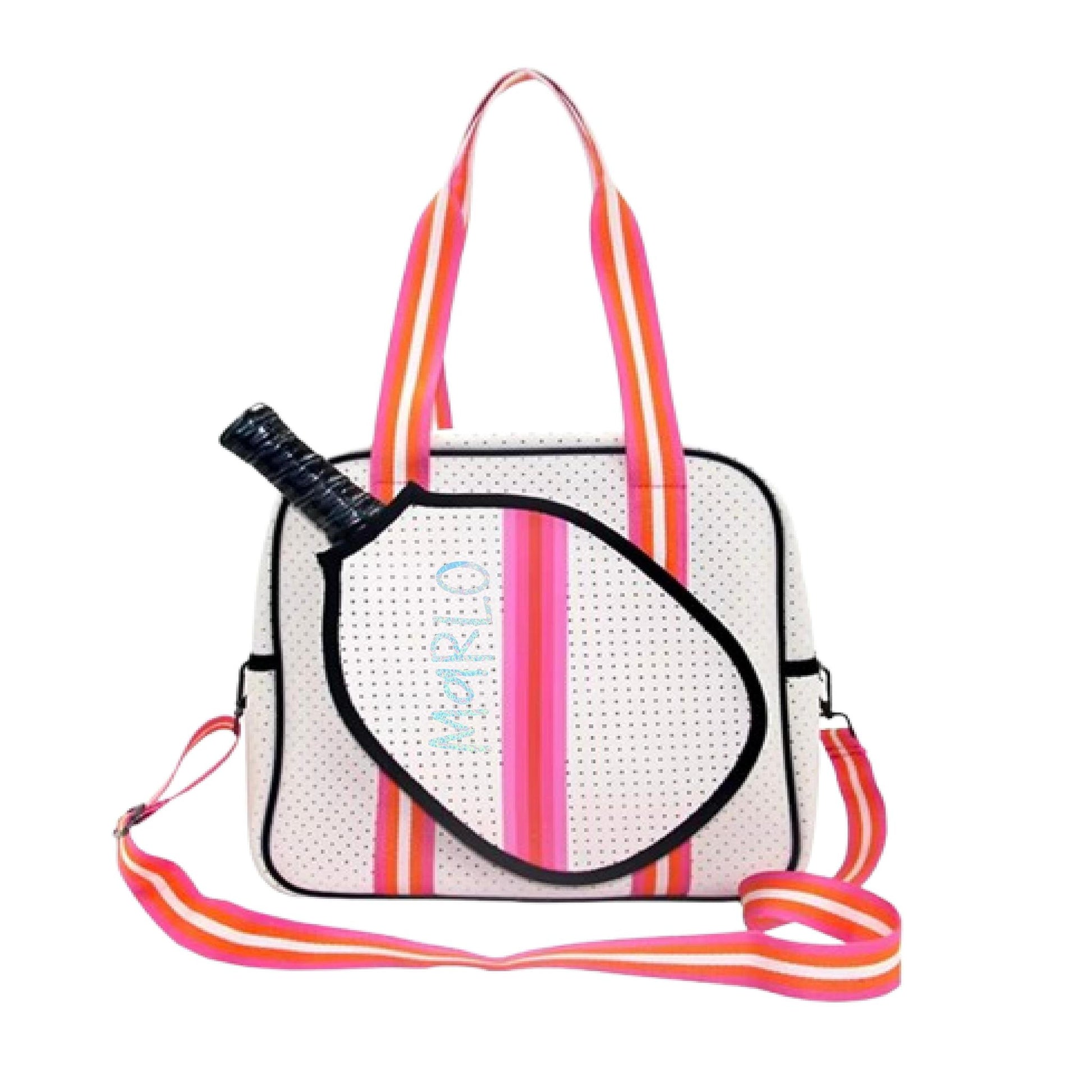 "Posh Perfect" White and Pink Pickleball Bag (Free Customization) | Pickleball Sports Bag | Medium Size Court Bag