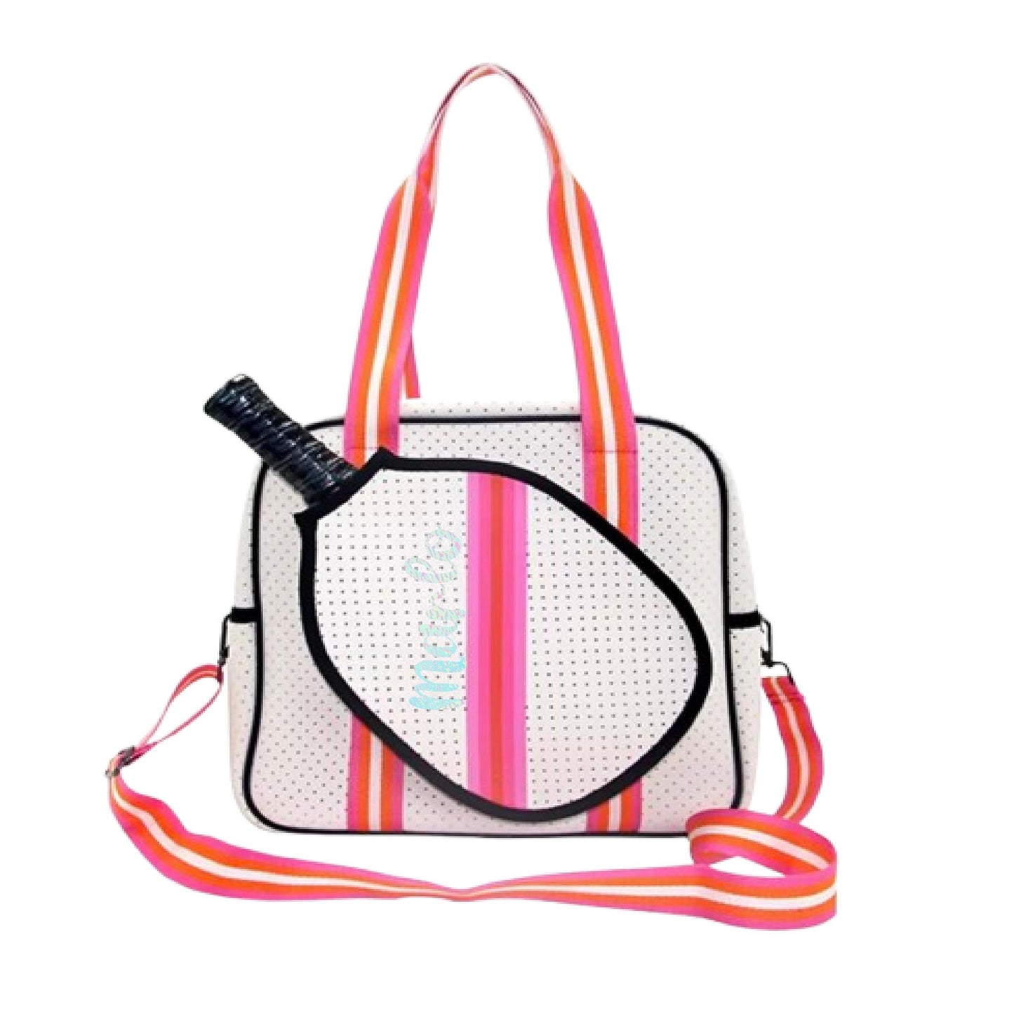 "Posh Perfect" White and Pink Pickleball Bag (Free Personalization) | Pickleball Sports Bag | Medium Size Court Bag