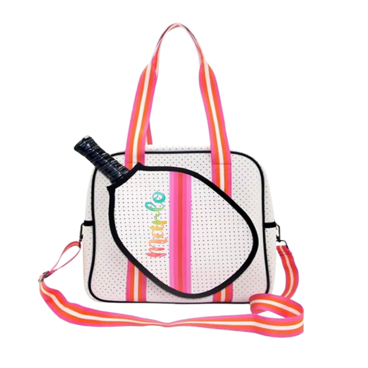 "Posh Perfect" White and Pink Pickleball Bag (Free Personalization) | Pickleball Sports Bag | Medium Size Court Bag