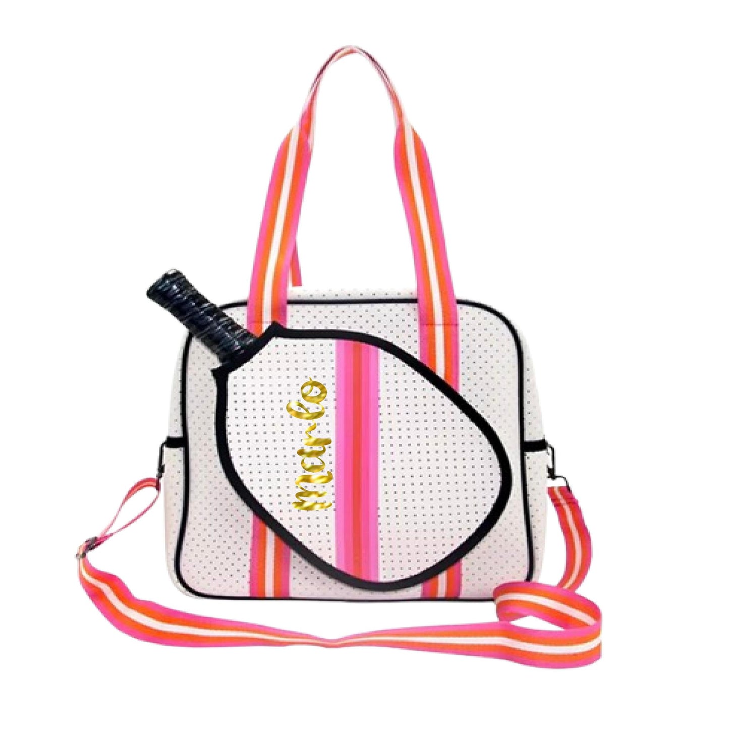 "Posh Perfect" White and Pink Pickleball Bag (Free Personalization) | Pickleball Sports Bag | Medium Size Court Bag