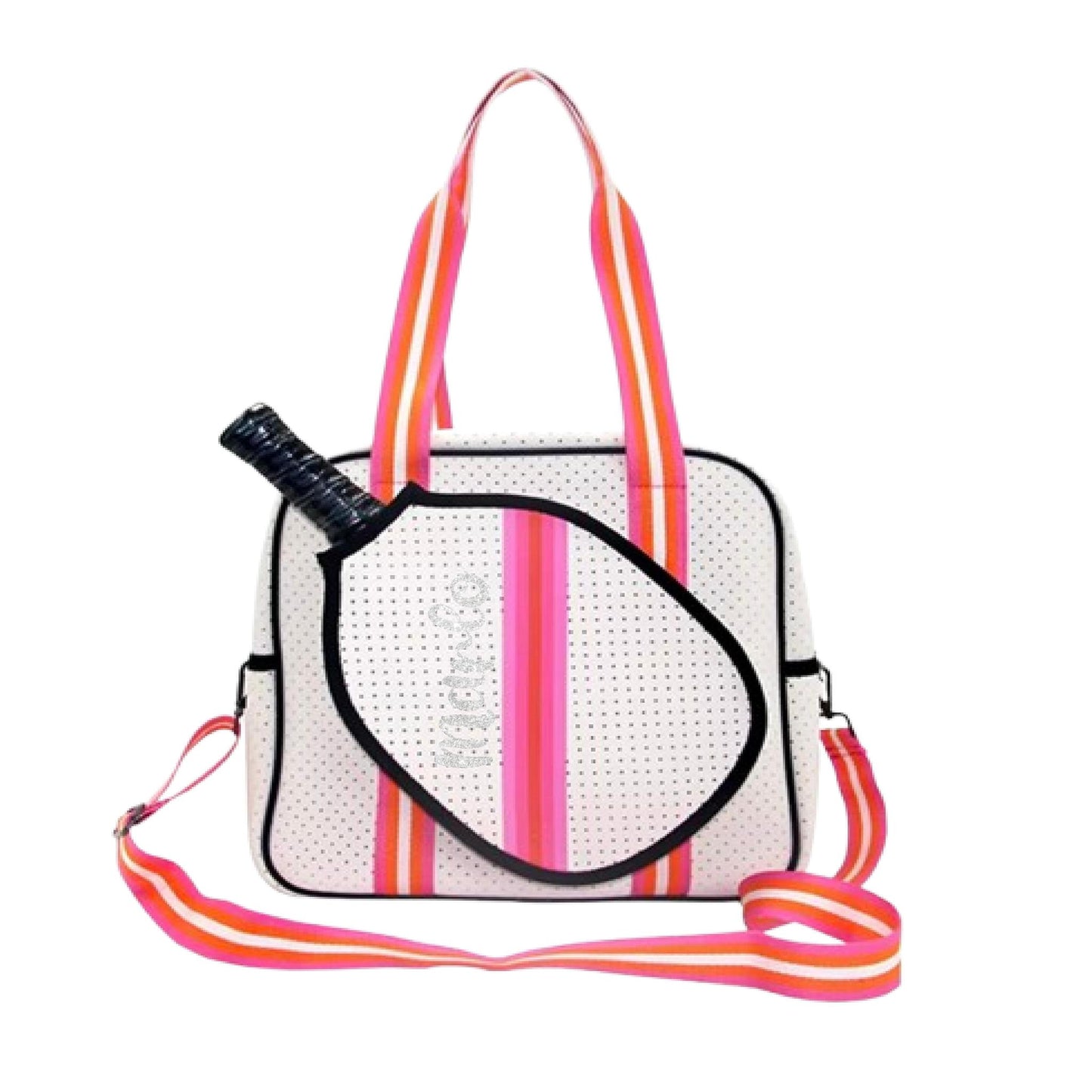 "Posh Perfect" White and Pink Pickleball Bag (Free Personalization) | Pickleball Sports Bag | Medium Size Court Bag